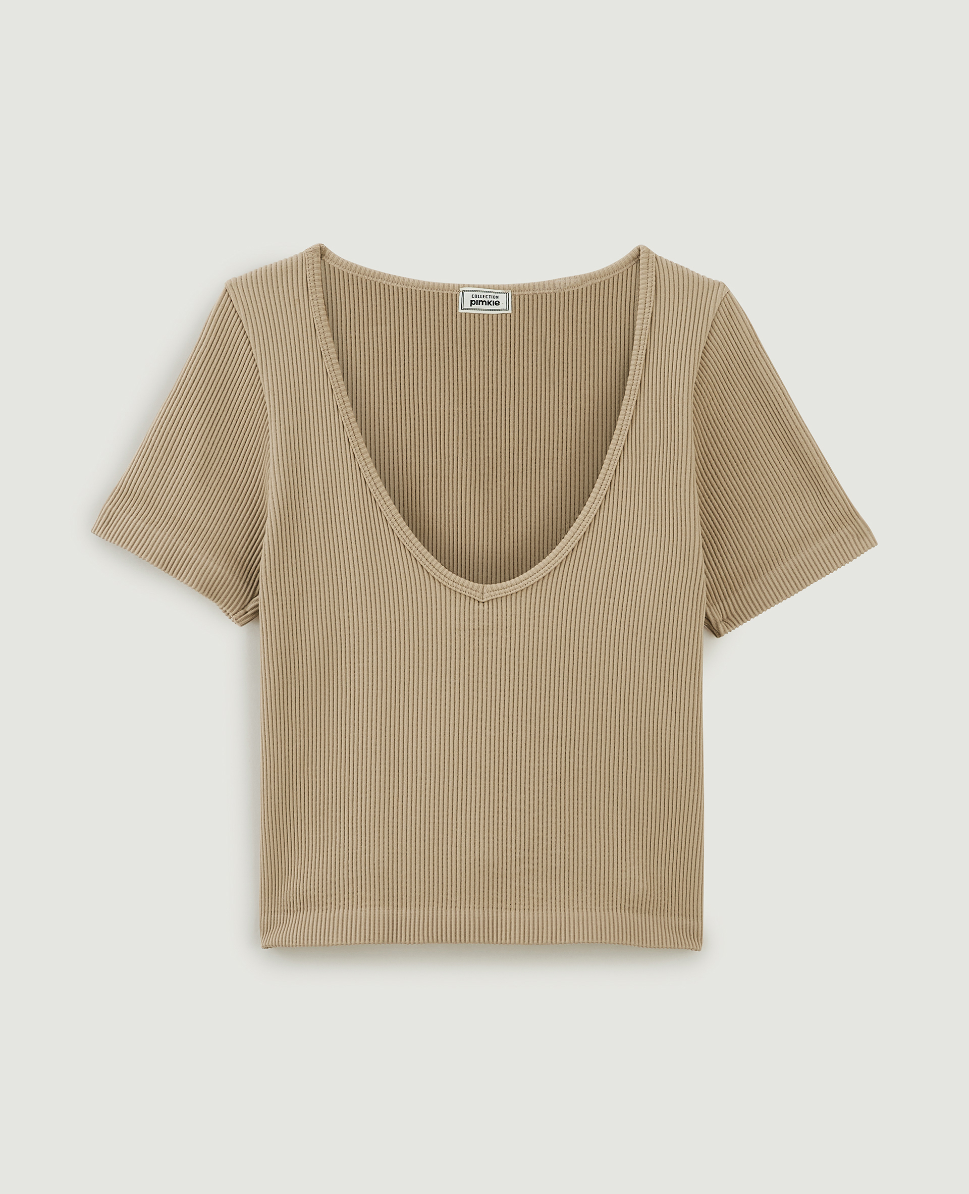 T-shirt cropped col V blanc - Pimkie