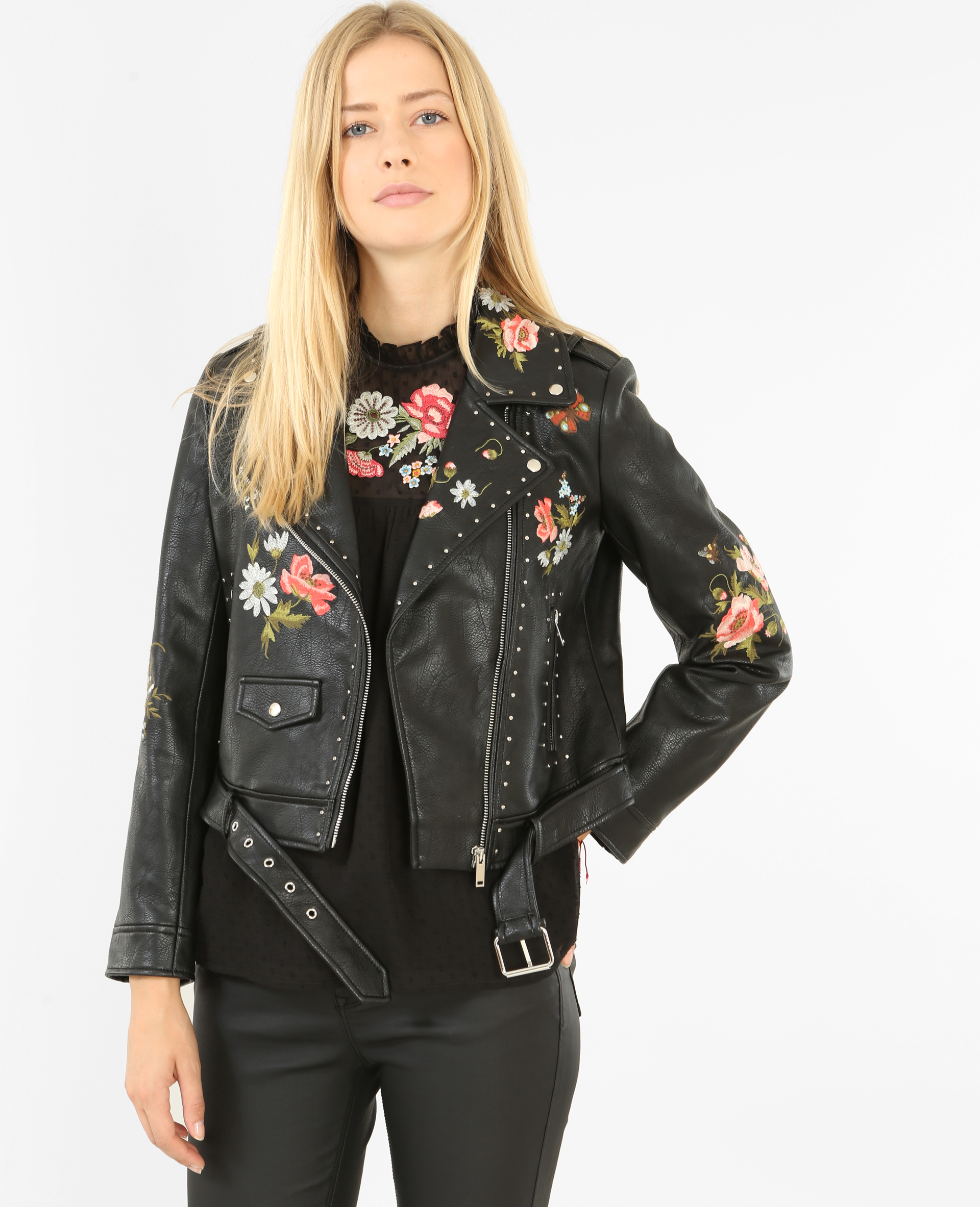 Blouson biker brod et clout Pimkie