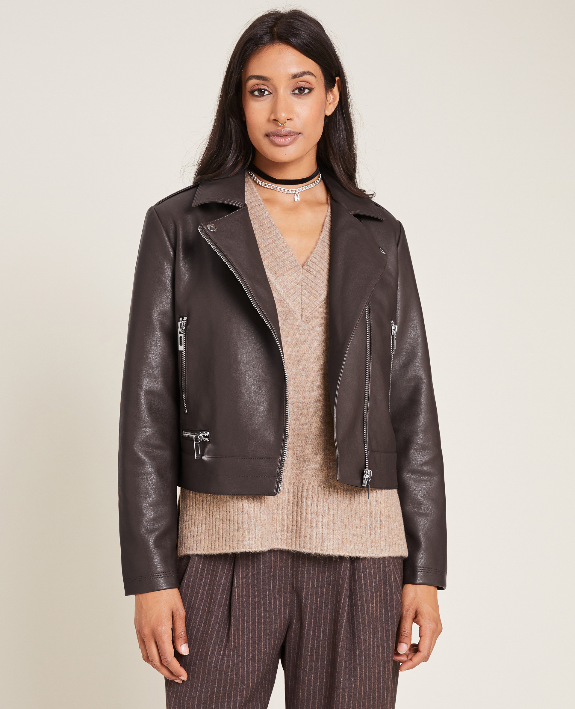 Blouson biker zippé taupe - Pimkie