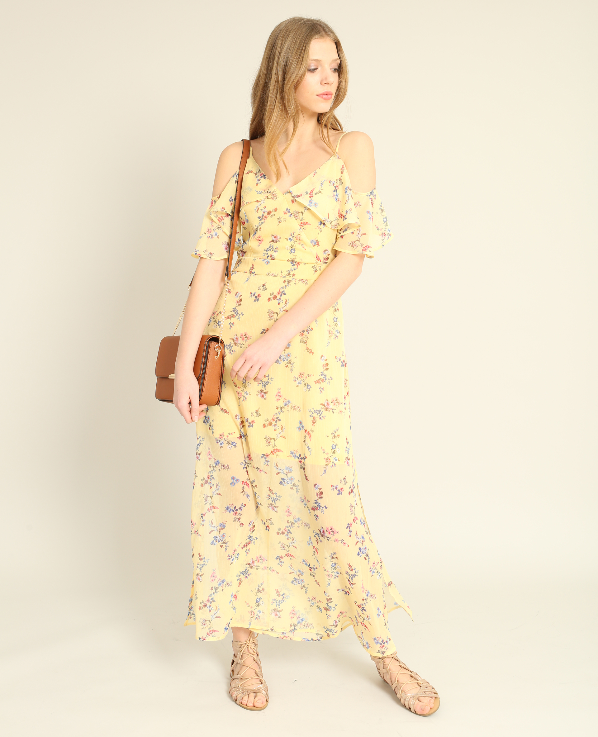 robe longue jaune femme