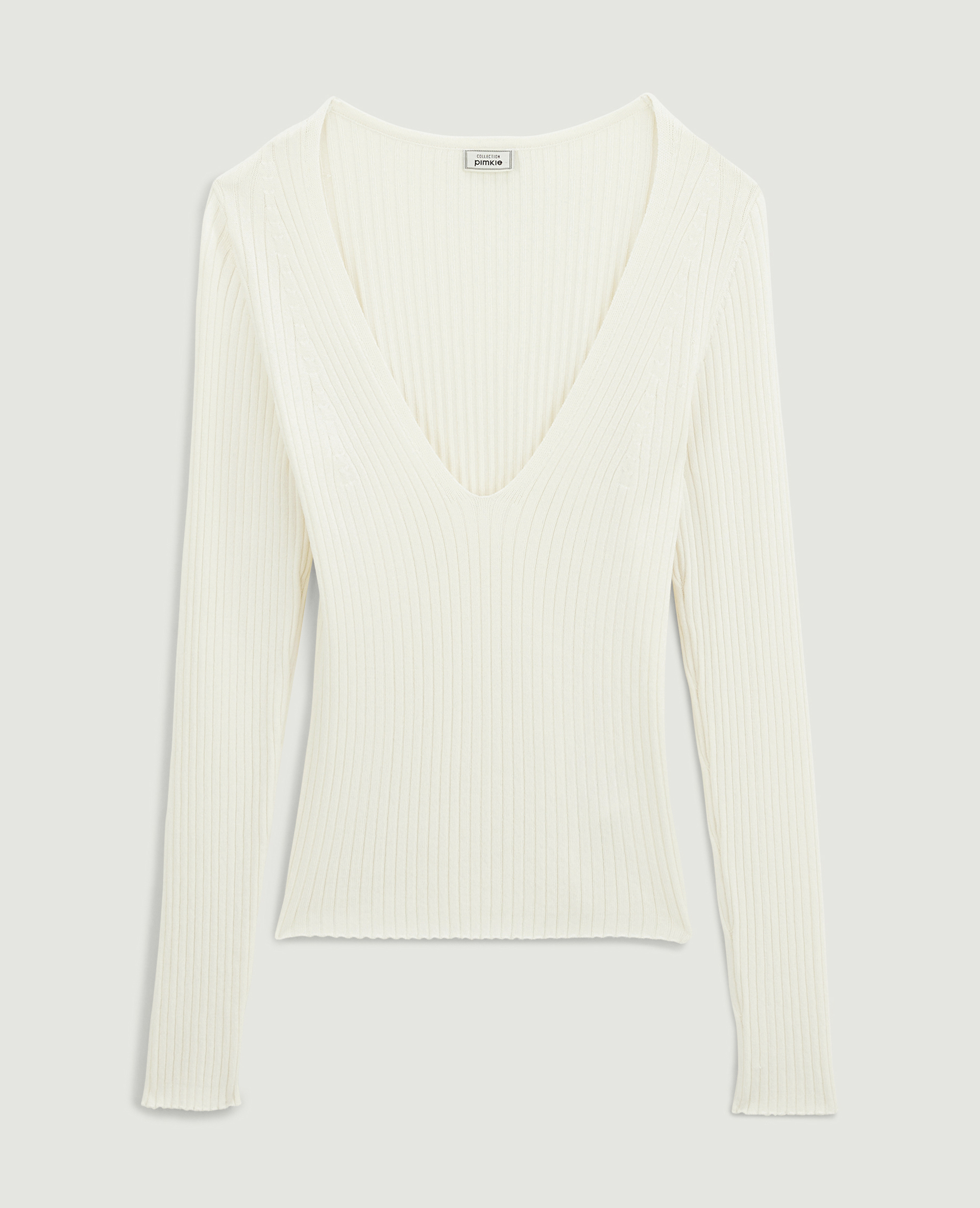Pull col V maille côtelée blanc - Pimkie