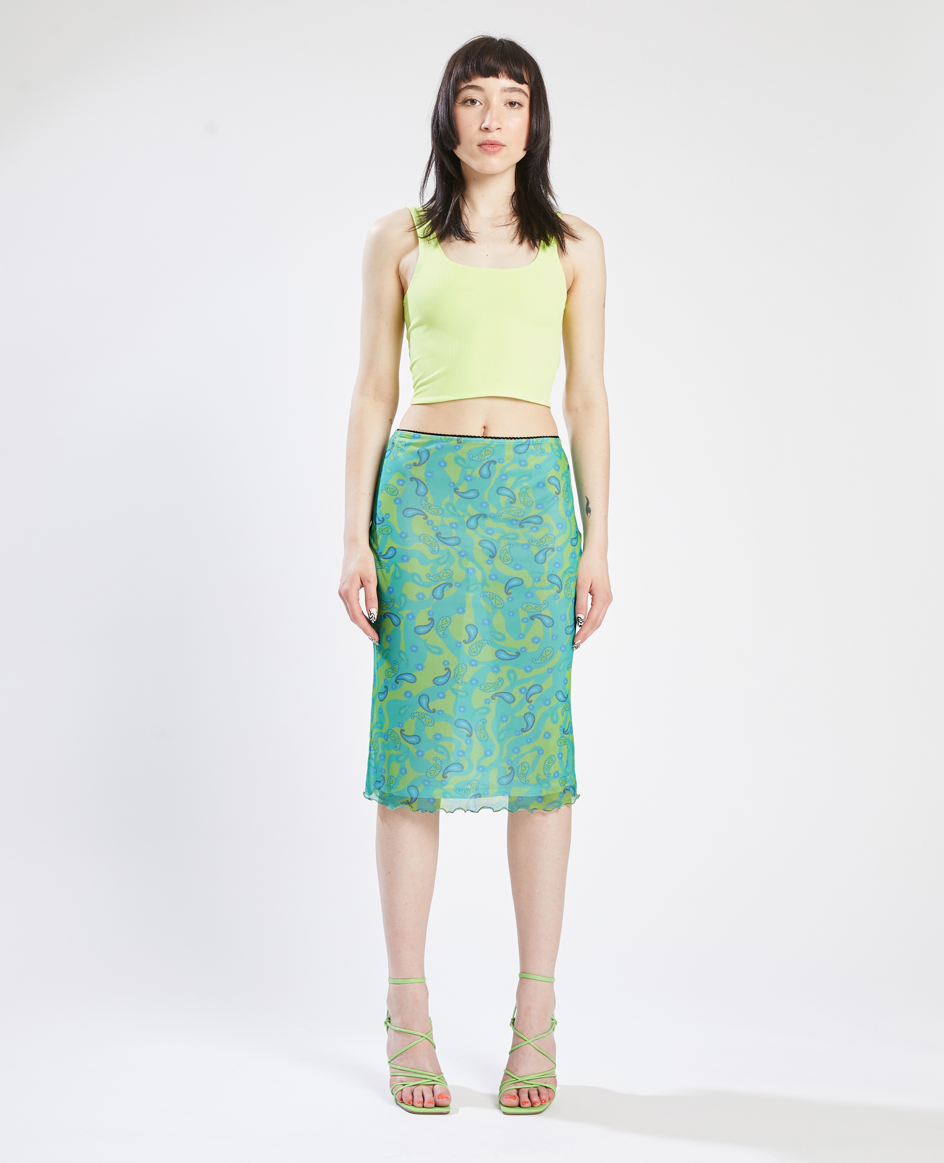 Jupe droite midi en maille transparente vert - Pimkie