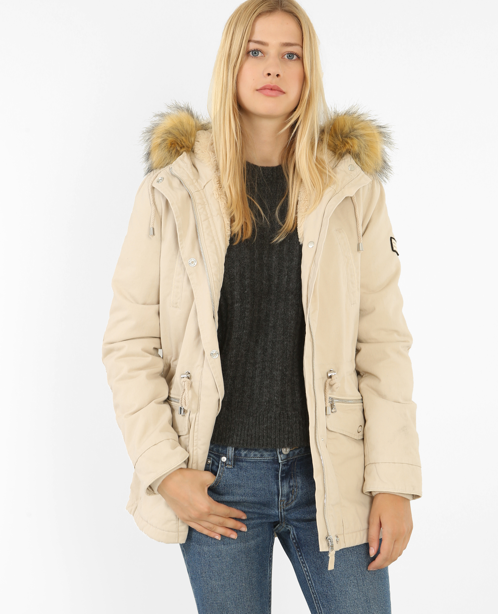 parka longue beige femme