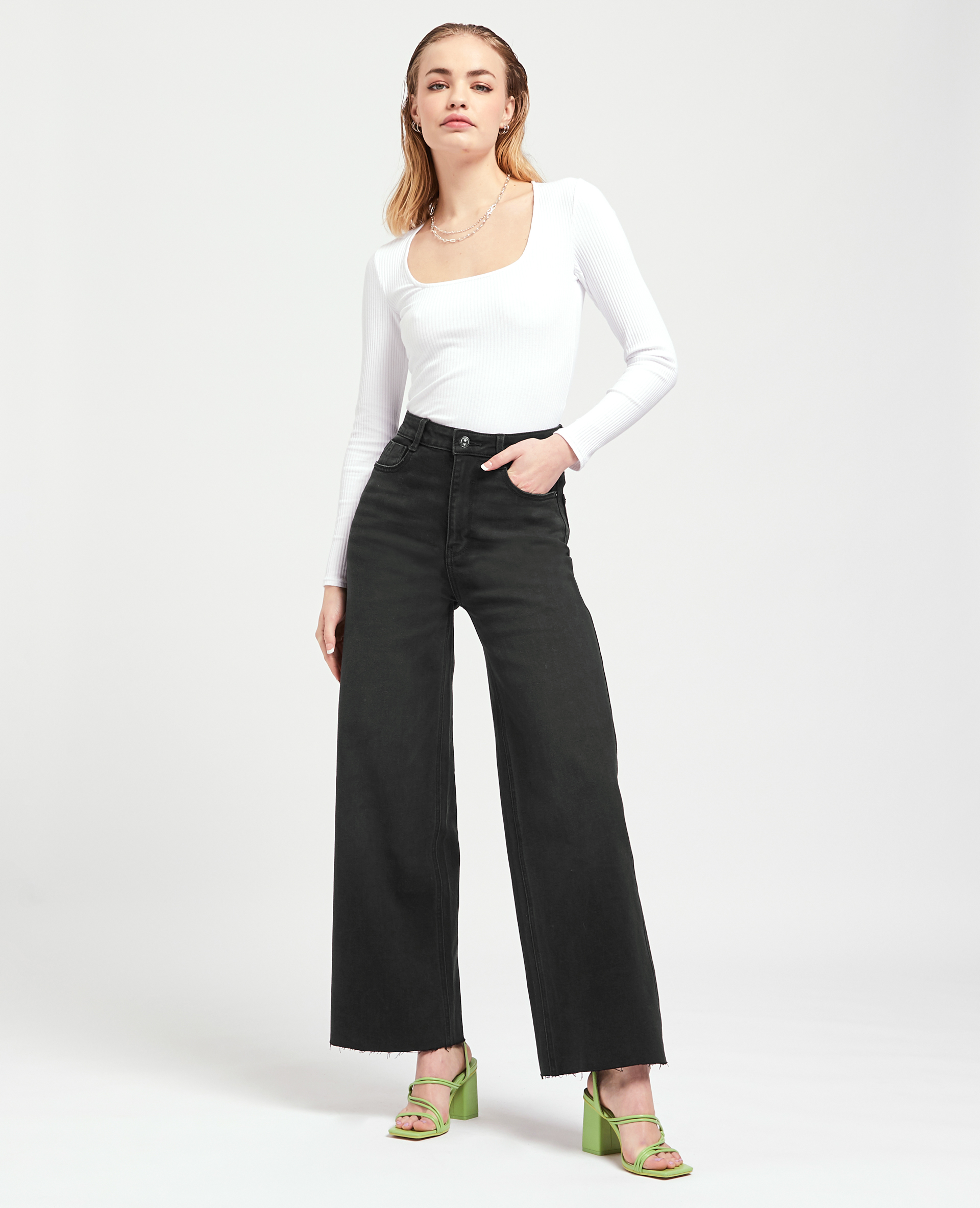 Jean wide taille haute noir - Pimkie