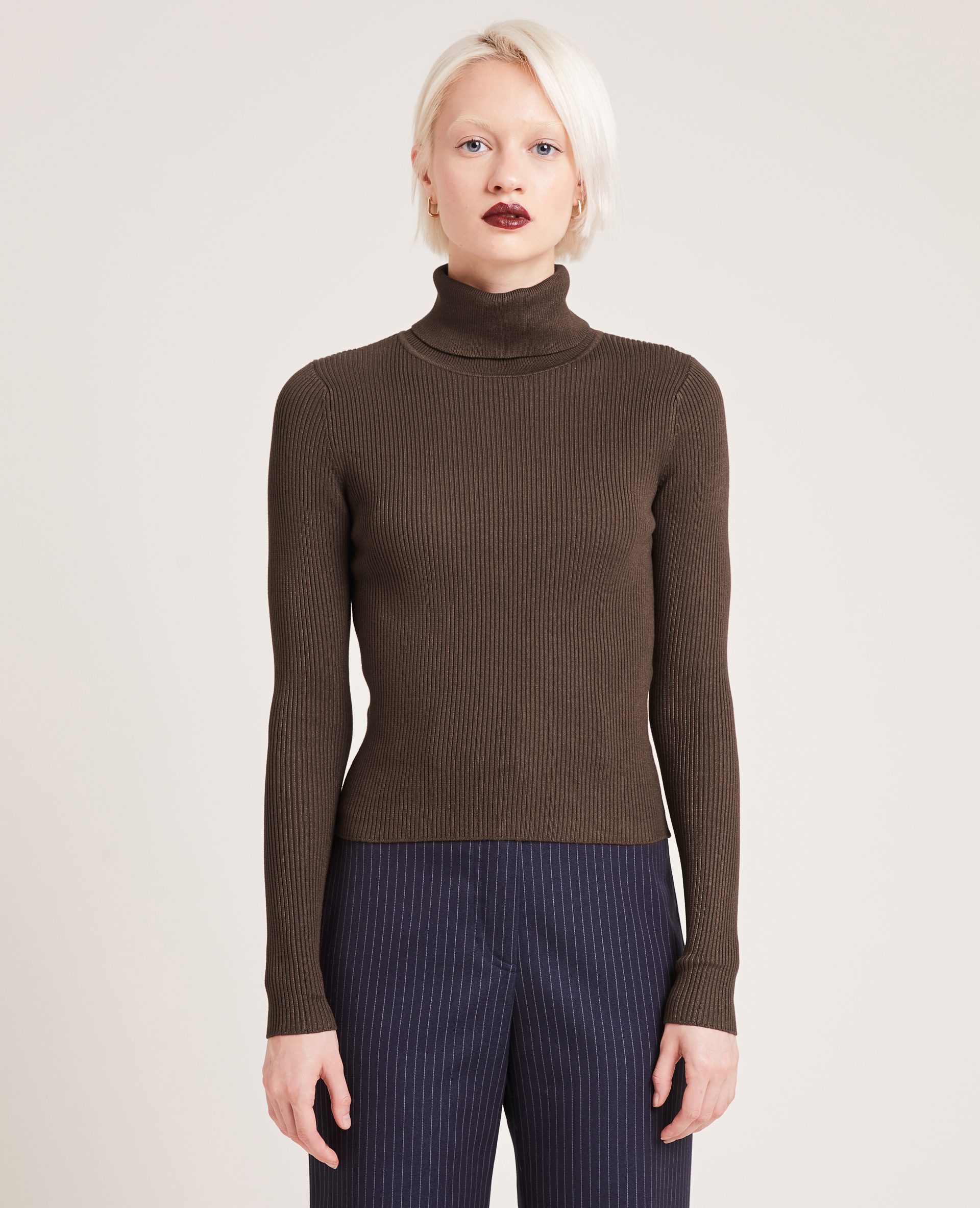 Pull côtelé à col roulé marron - Pimkie