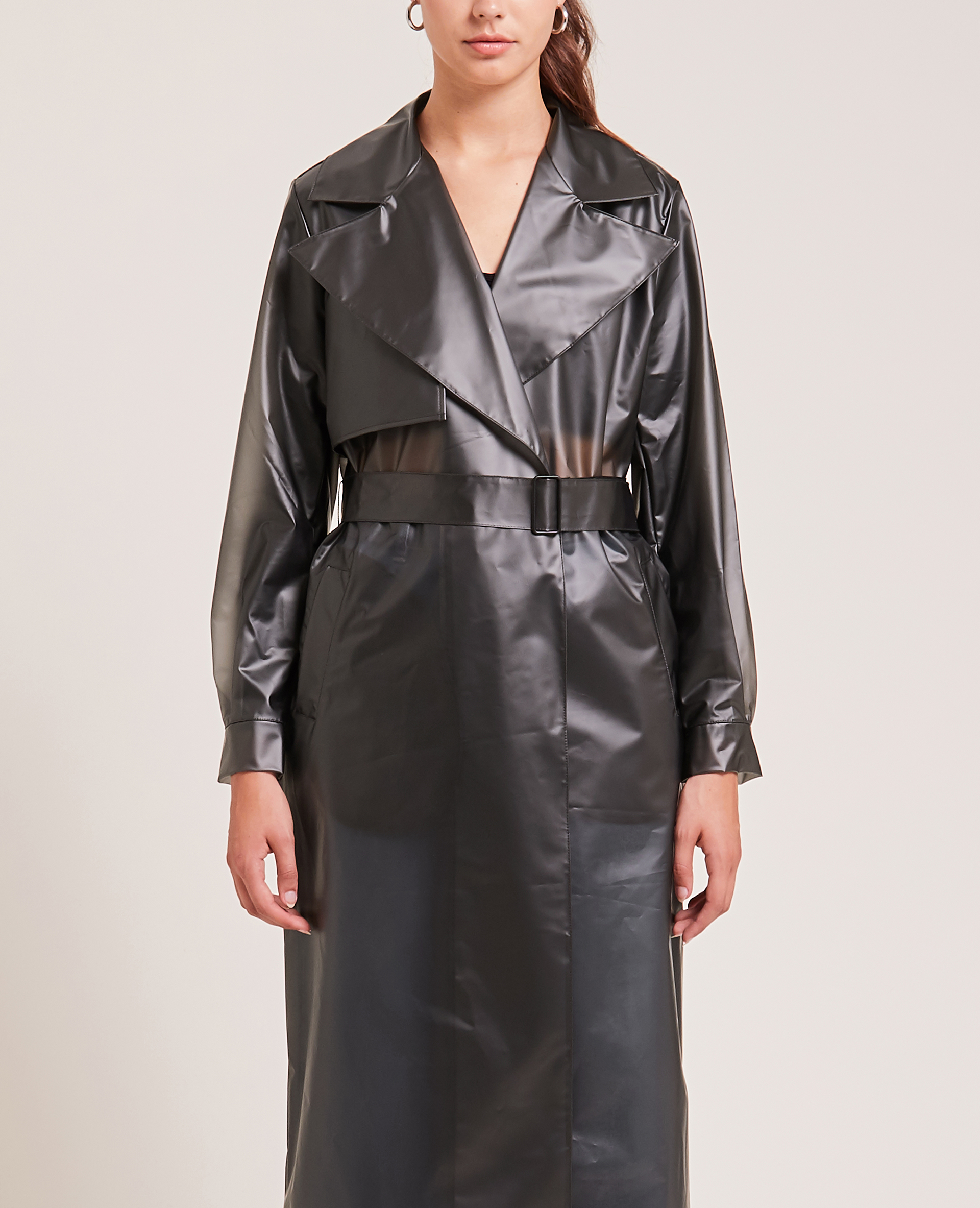 Trench long en plastique translucide noir - Pimkie