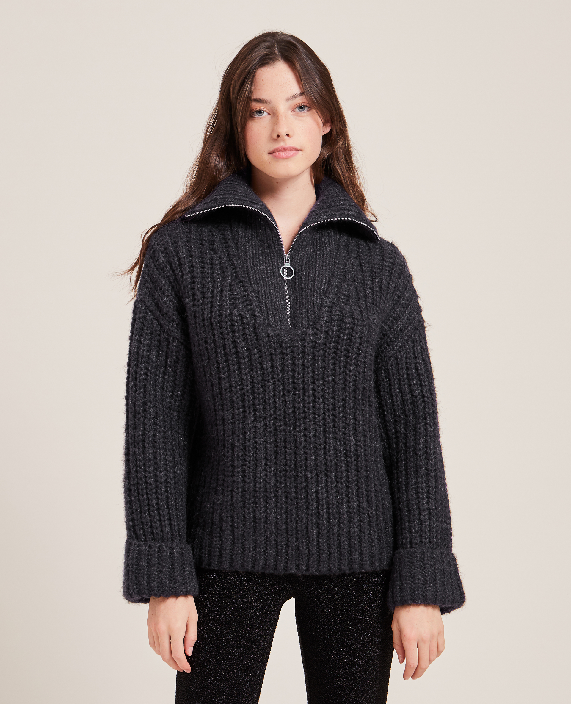 Pull grosse maille col camionneur gris foncé - Pimkie