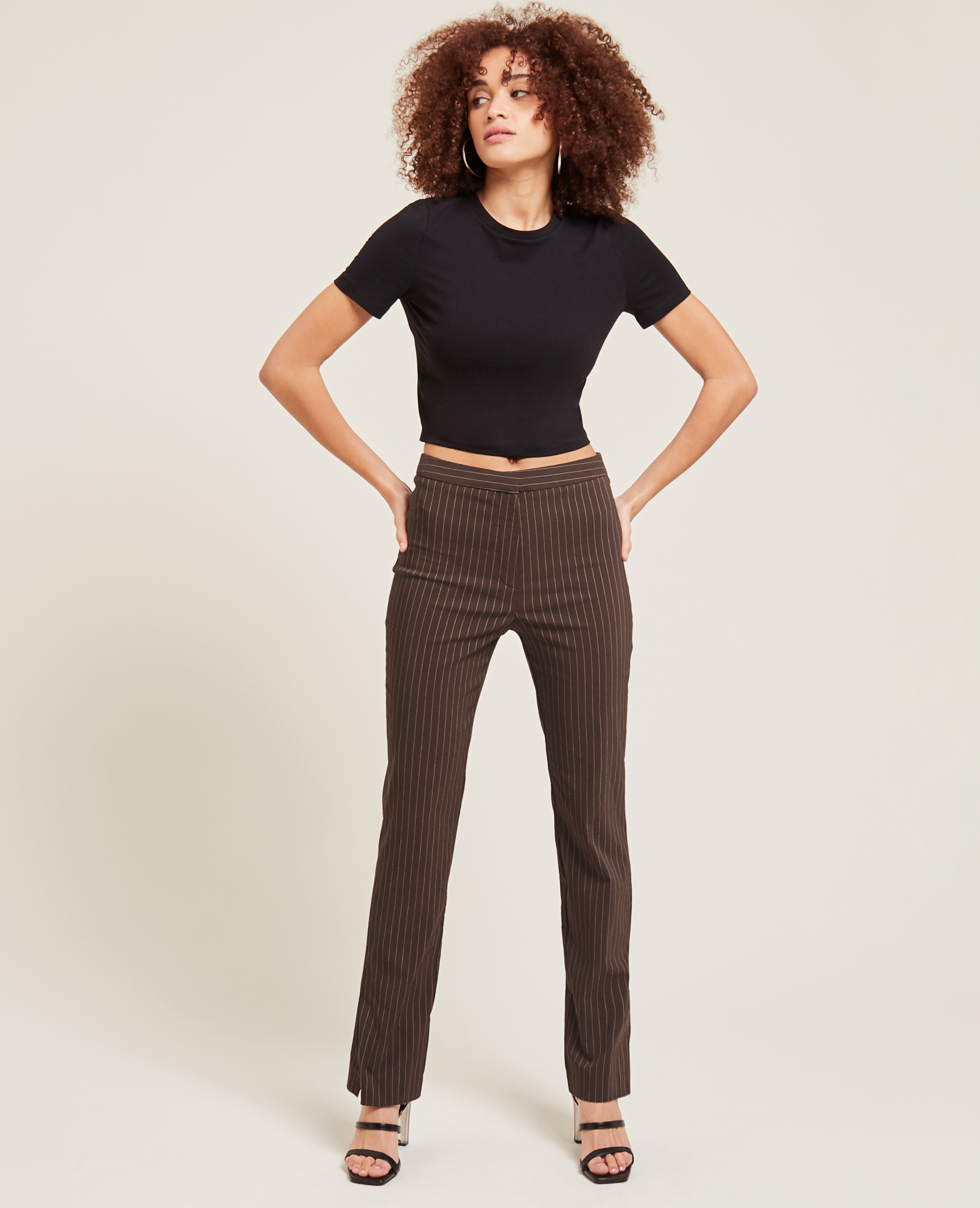 Pantalon slim droit avec fentes marron - Pimkie