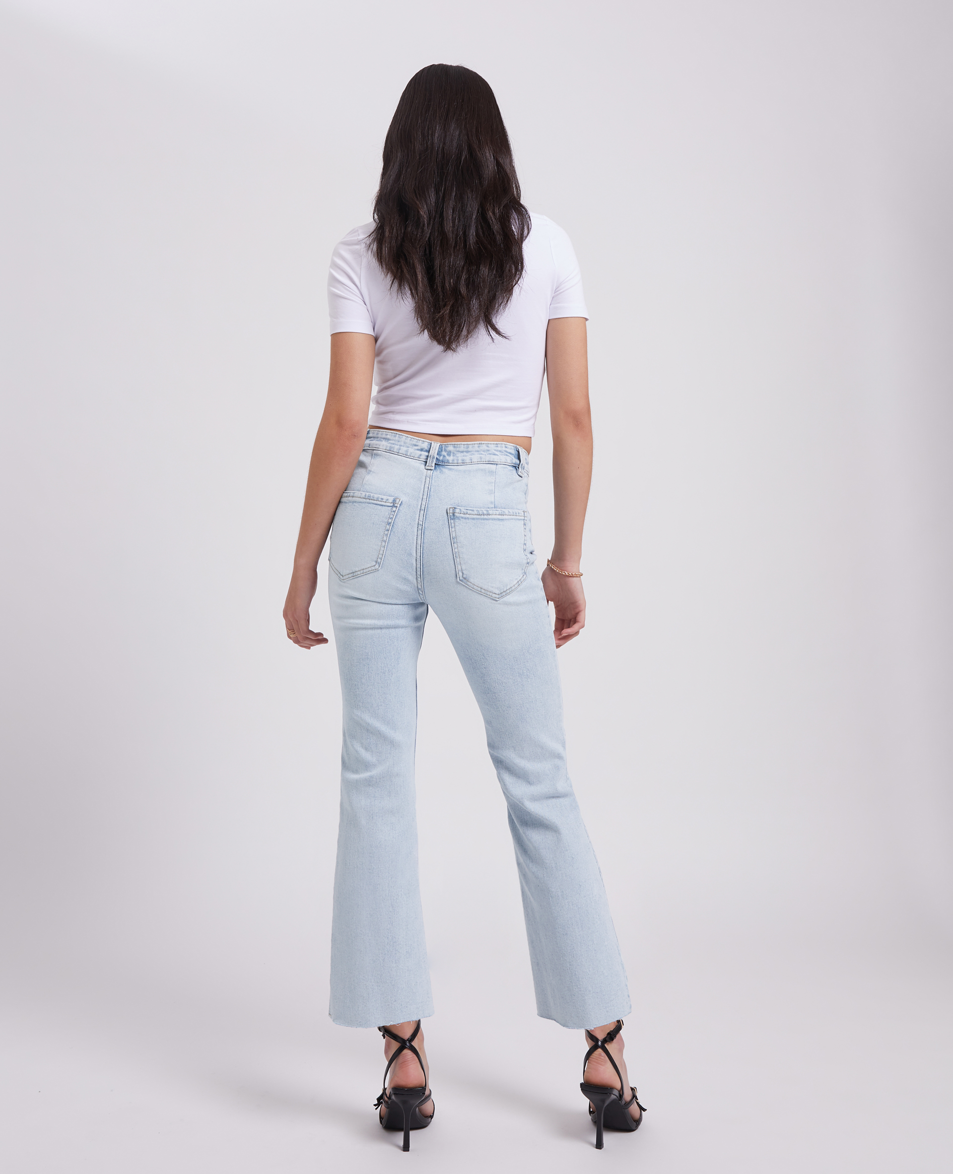 Jean flare taille haute raw cut bleu délavé - Pimkie