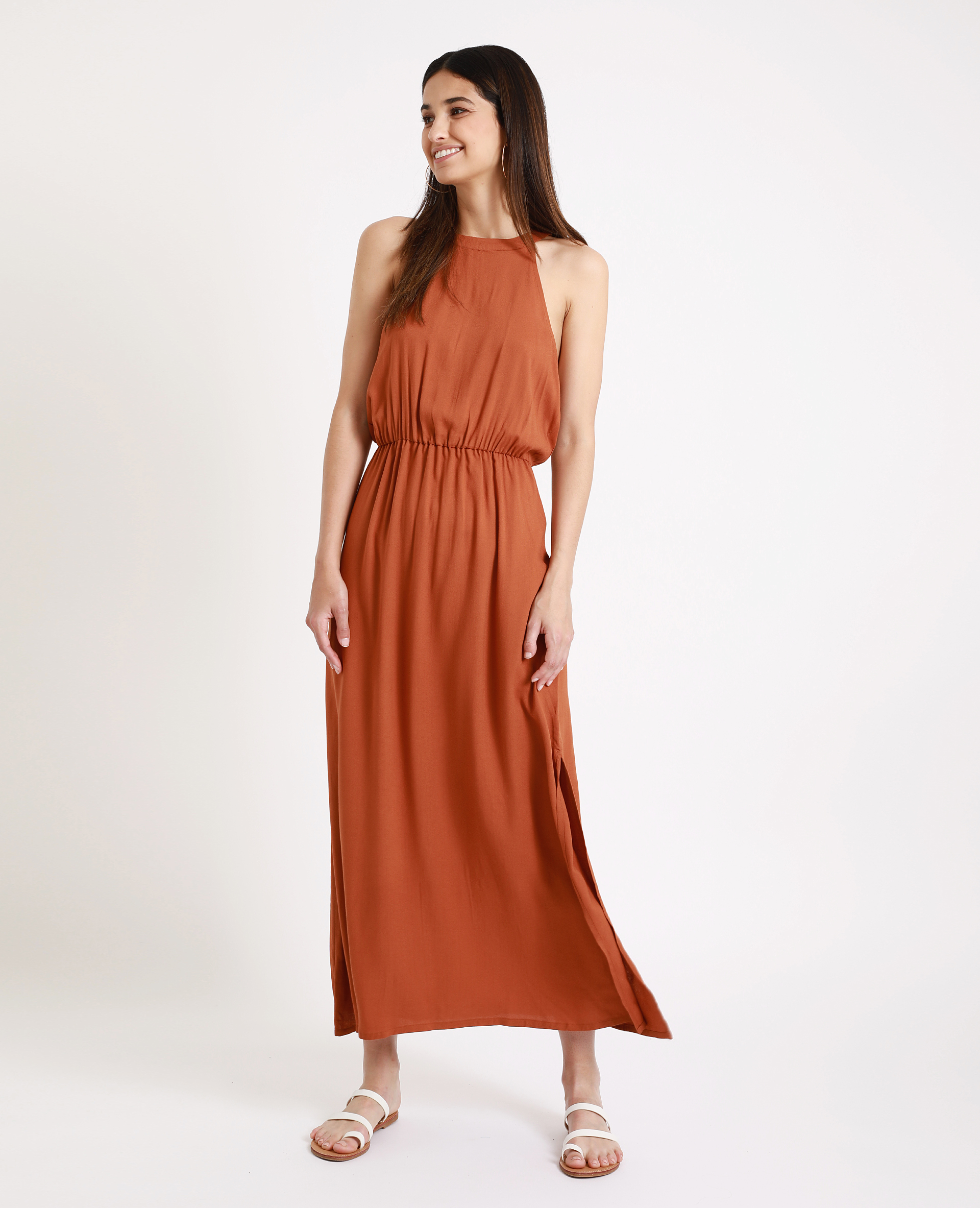 Robe longue encolure américaine marron - 781263747A01 | Pimkie
