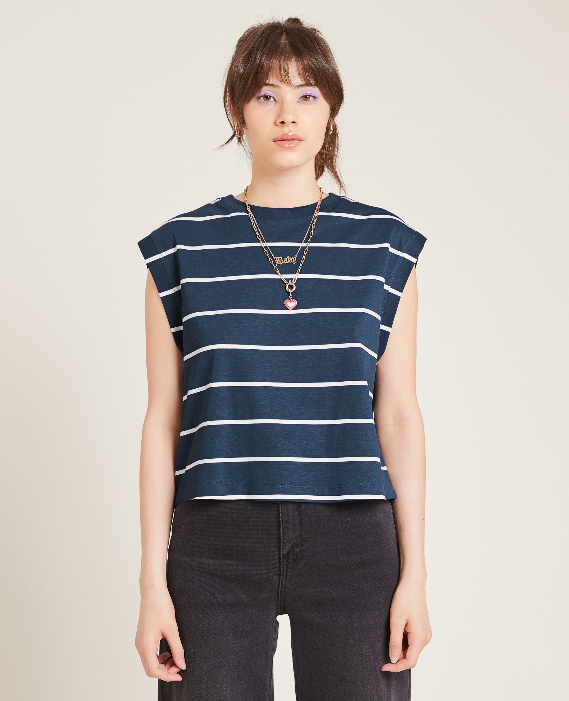 T-shirt sans manches bleu marine - Pimkie