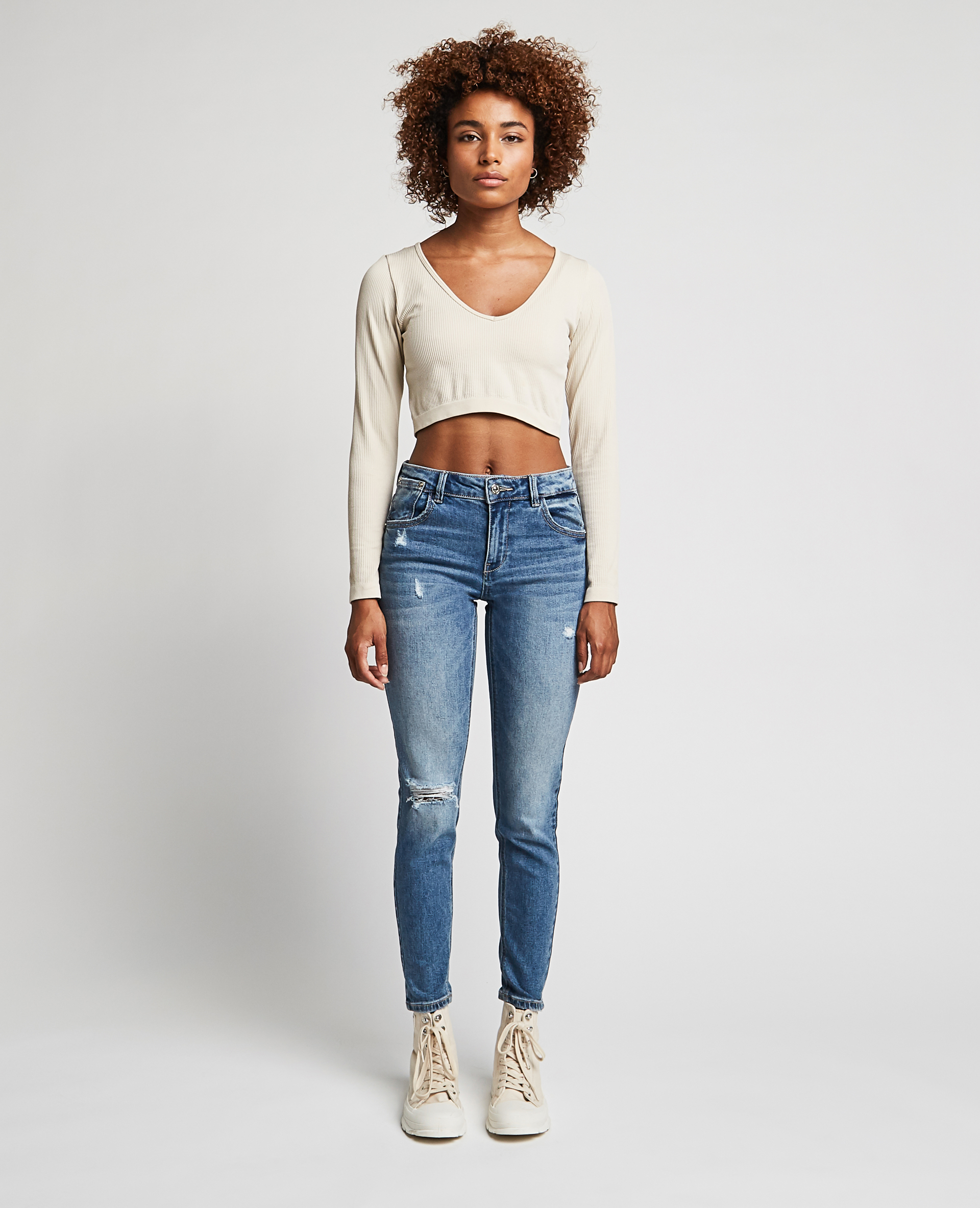 Jean skinny taille basse trashé bleu - Pimkie