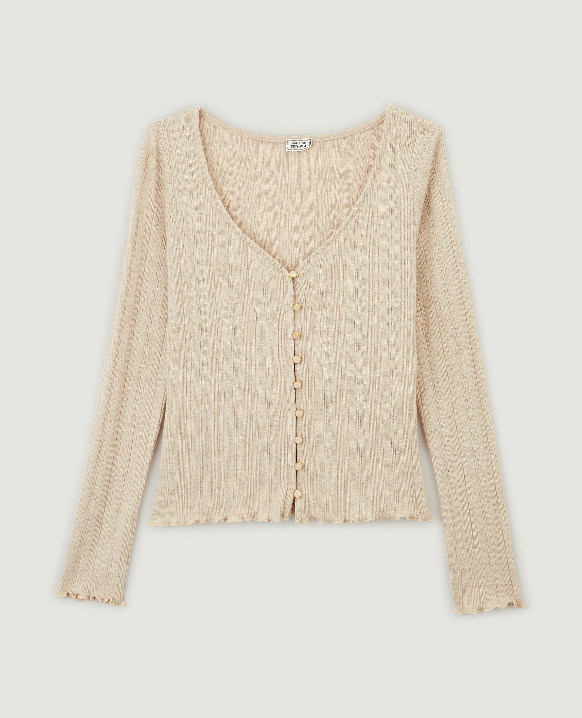 Top boutonné en maille côtelée taupe - Pimkie