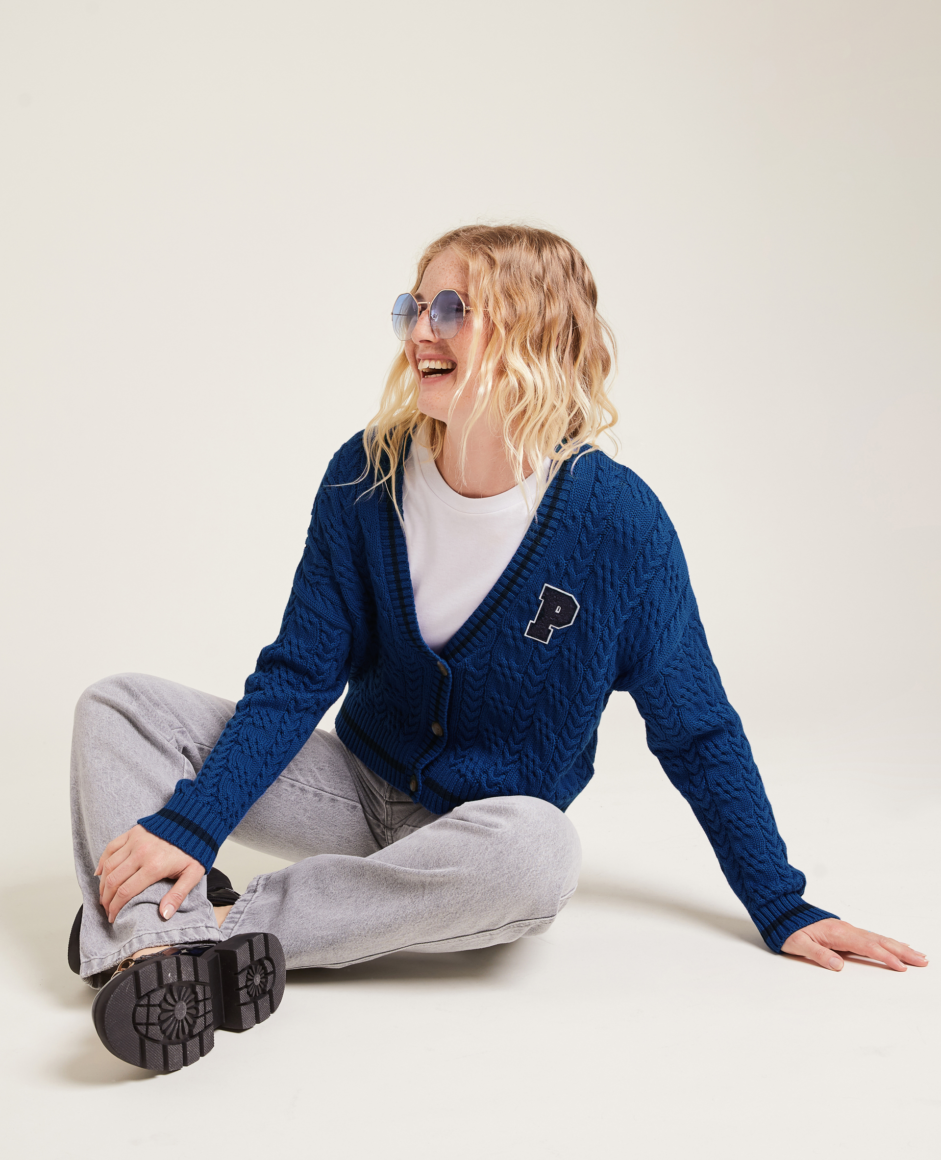 Gilet maille torsadée bleu électrique - Pimkie