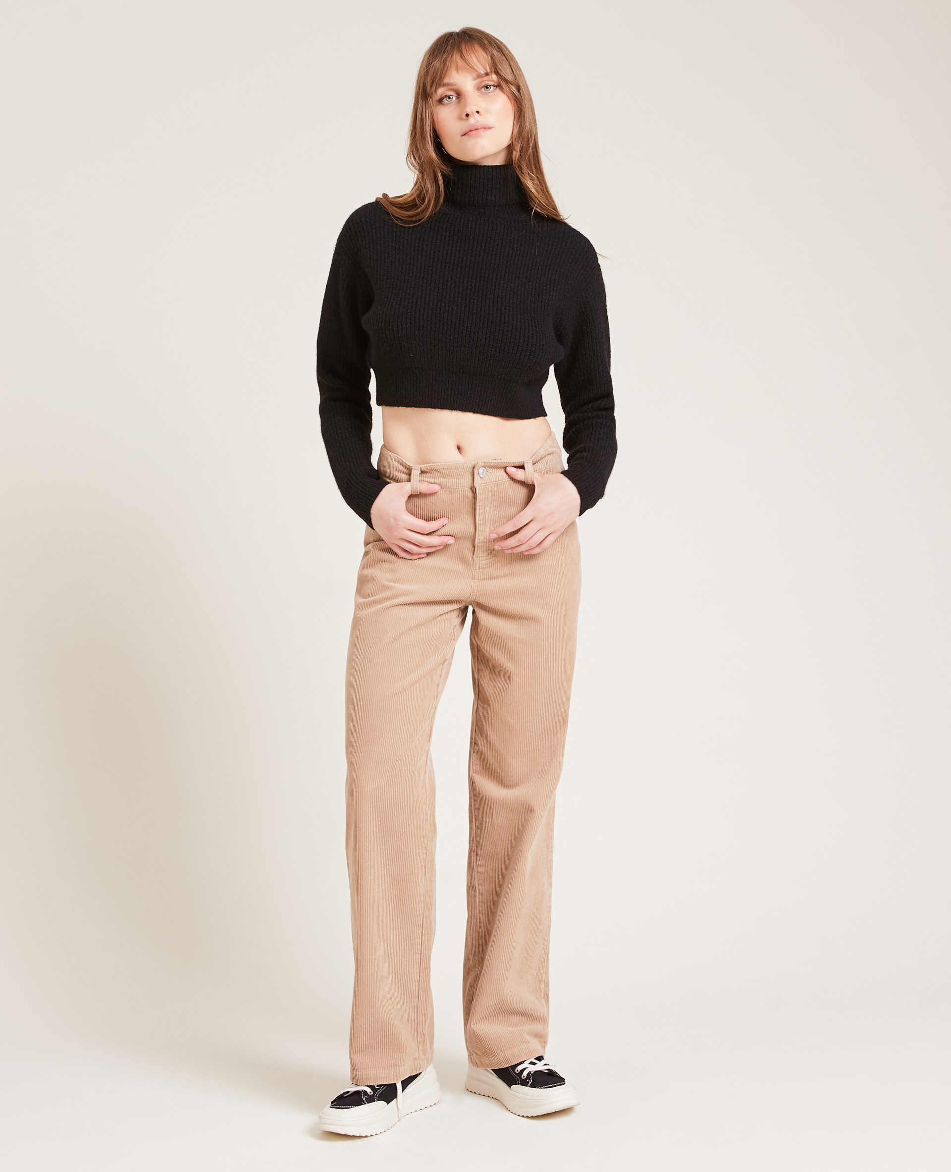 Pull cropped col roulé noir - Pimkie