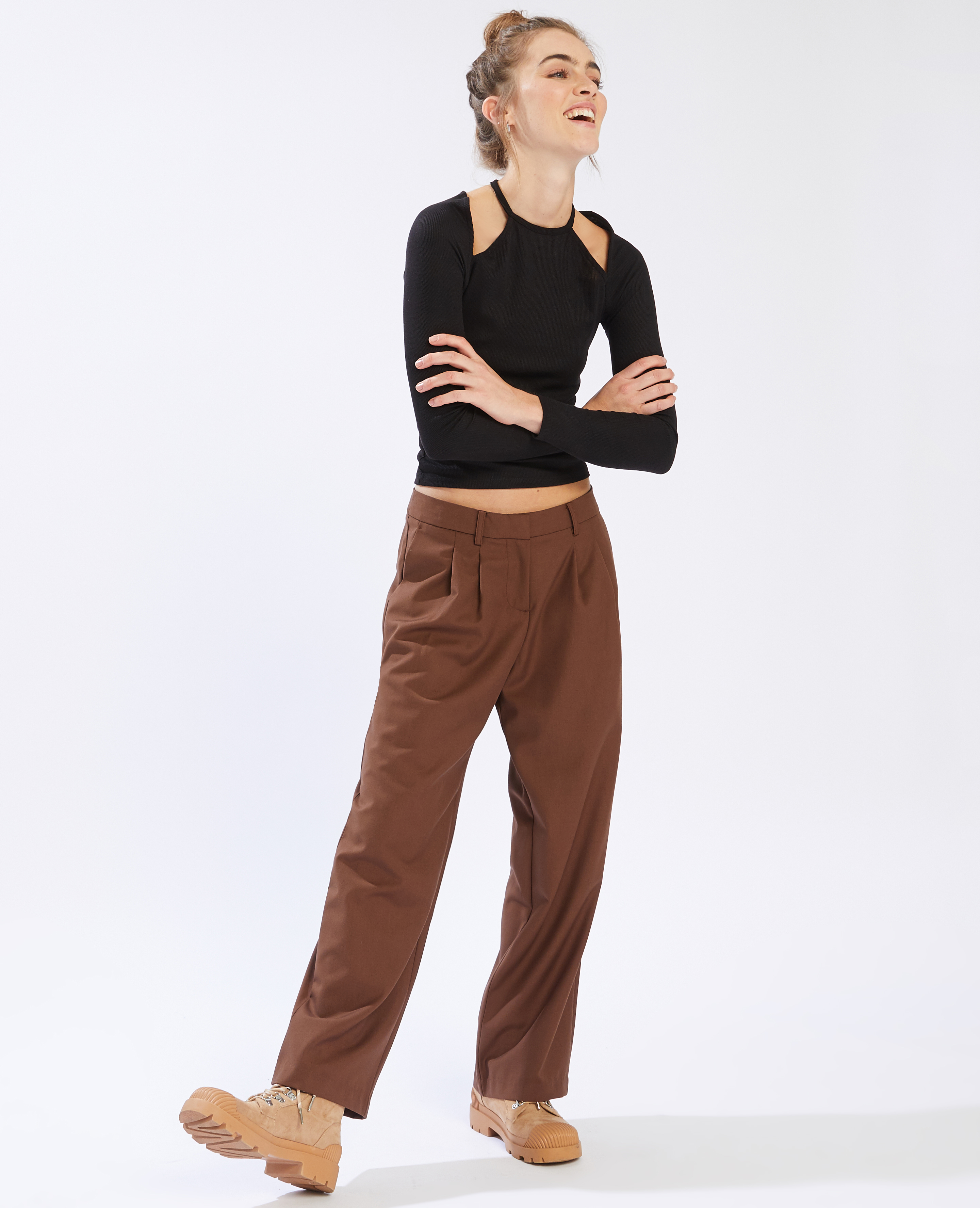 Pantalon large à pinces marron - Pimkie