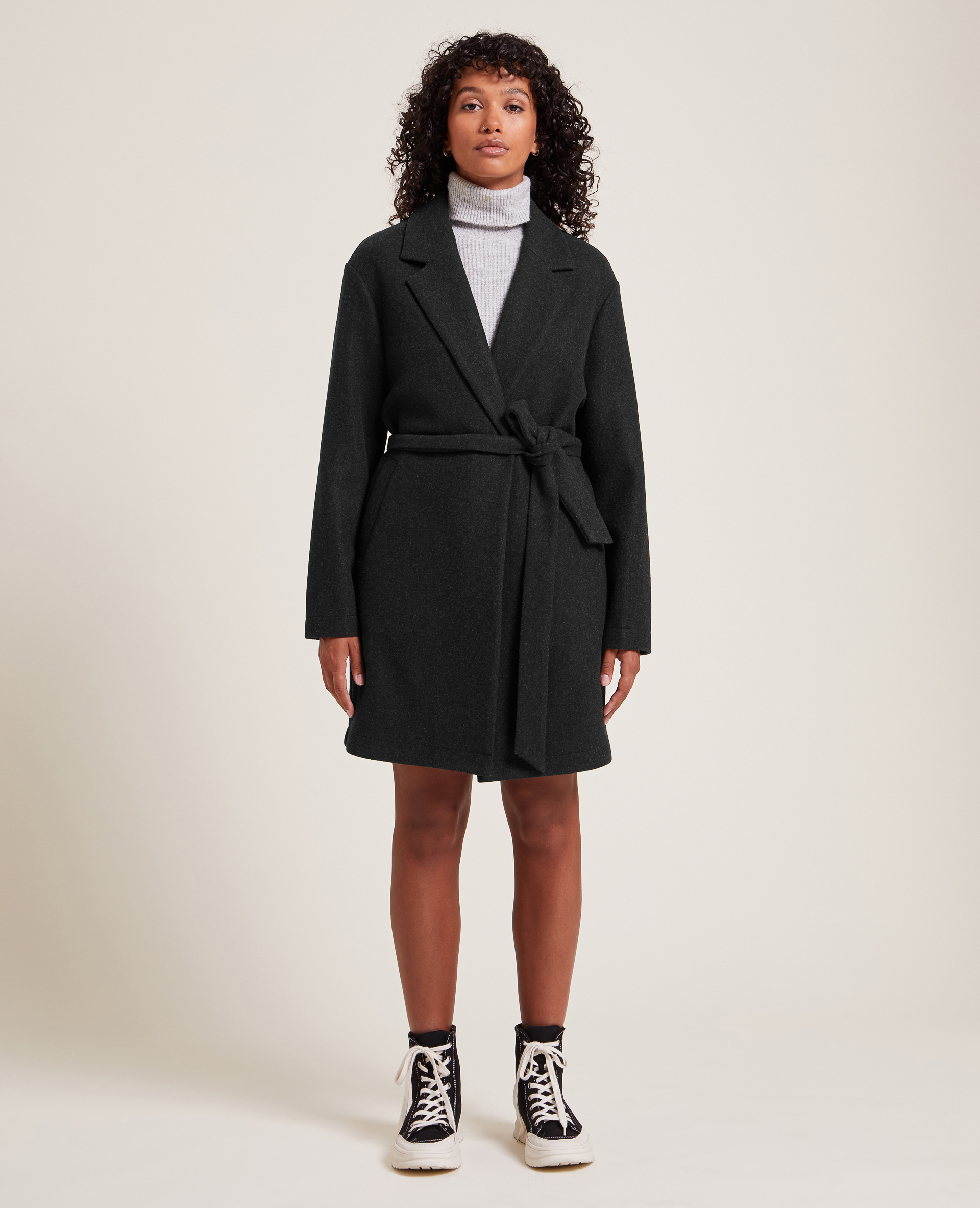 Manteau mi-long avec ceinture noir - Pimkie