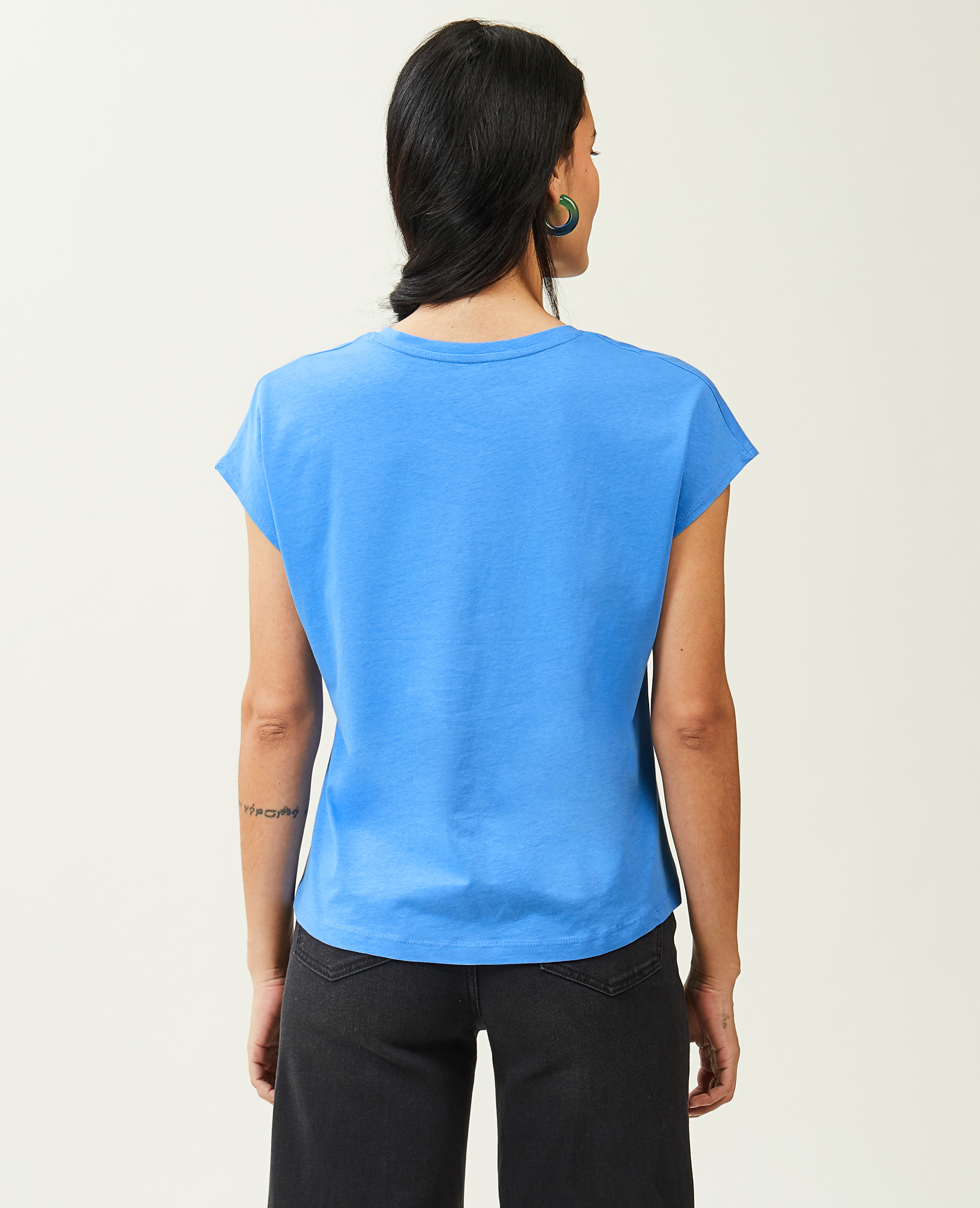 T-shirt col V manches courtes bleu - Pimkie