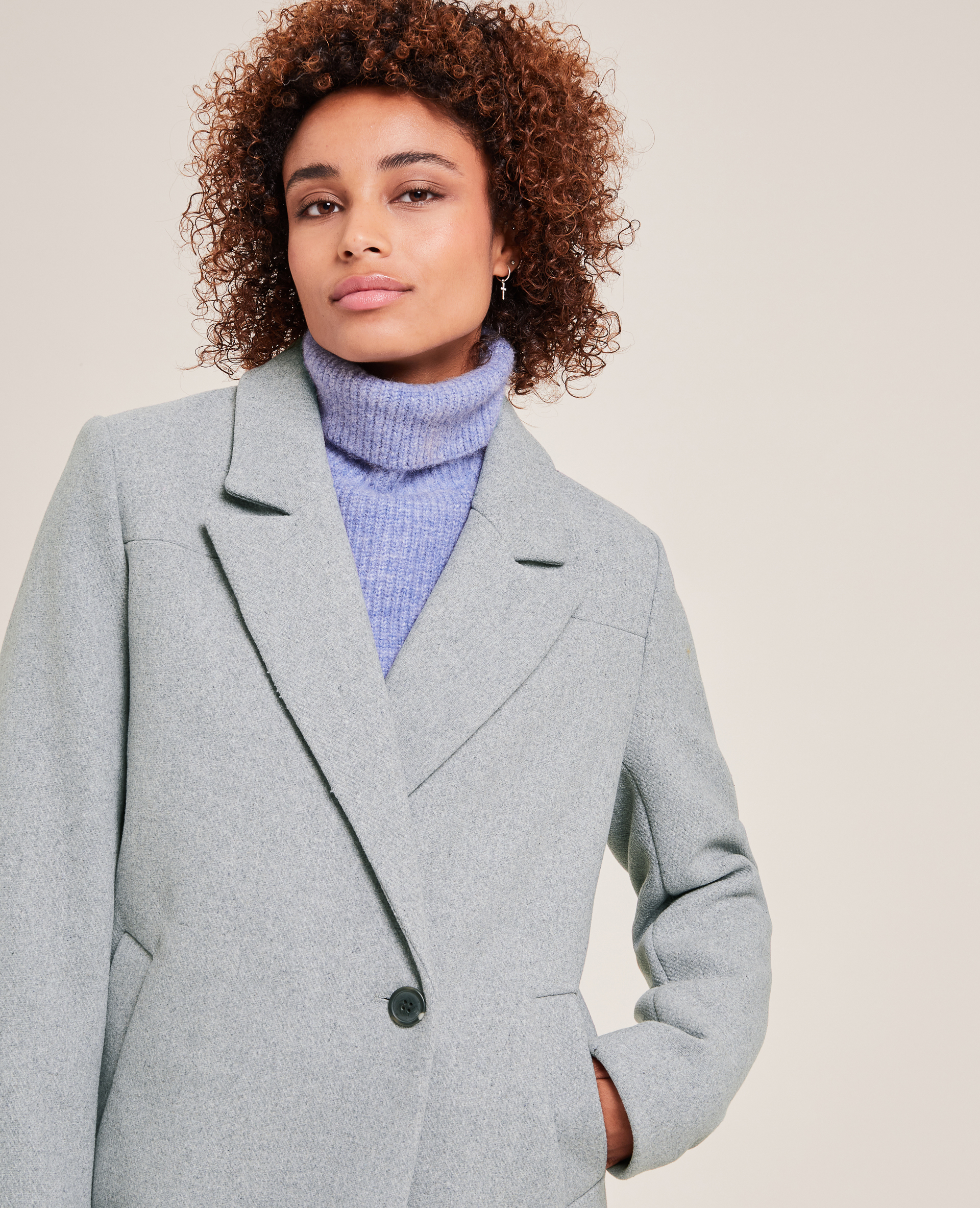 Manteau long drap de laine gris chiné - Pimkie