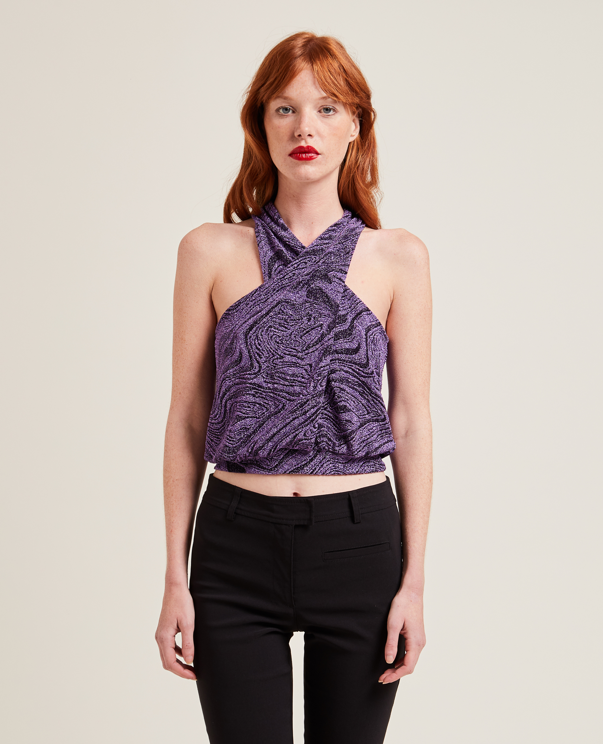Top pans croisés maille lurex violet - Pimkie