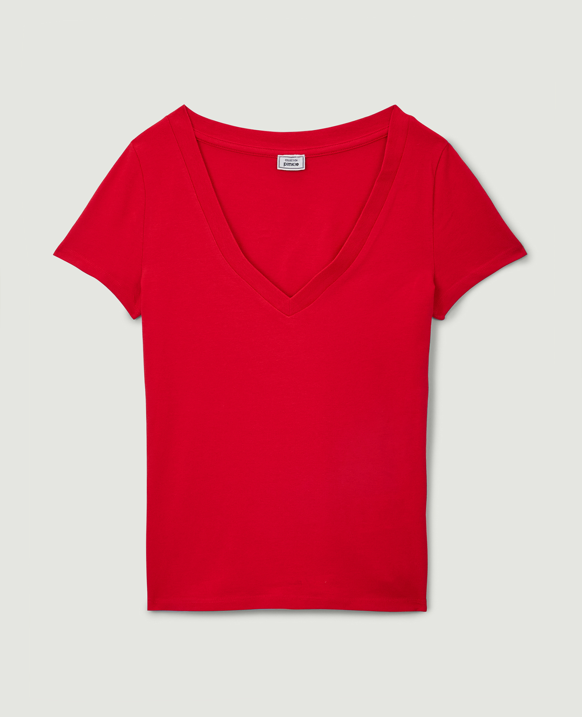 T-shirt col V rouge - Pimkie