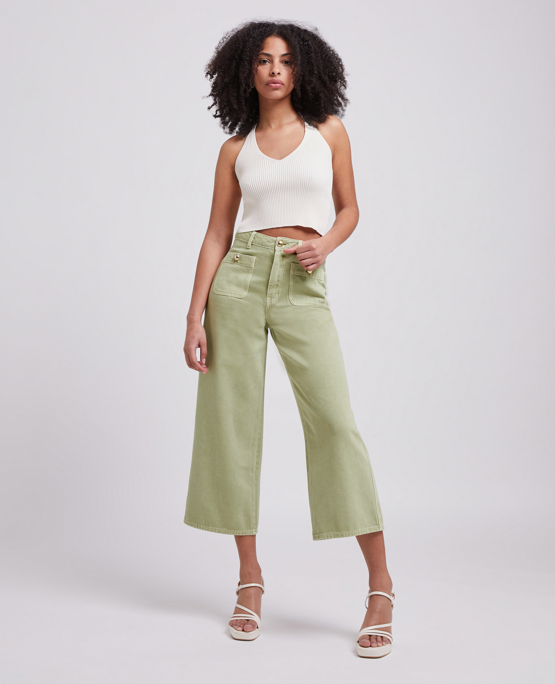 Jean wide taille haute vert de gris - Pimkie