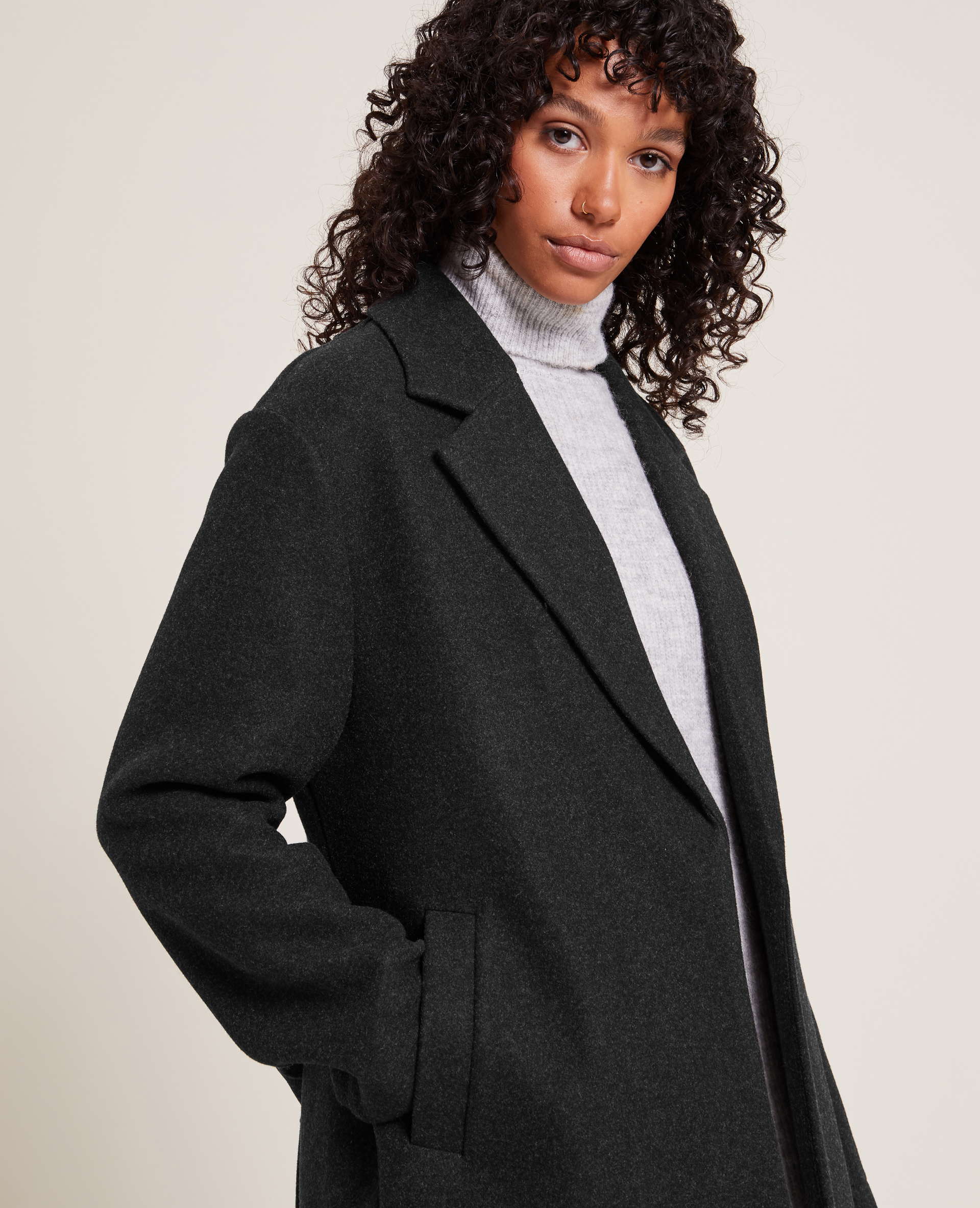 Manteau mi-long avec ceinture noir - Pimkie