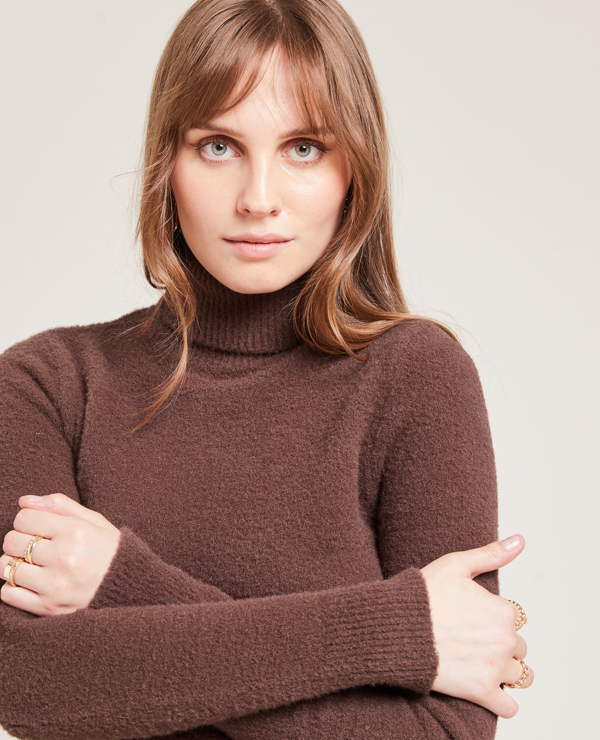 Pull col roulé maille fluffy marron - Pimkie