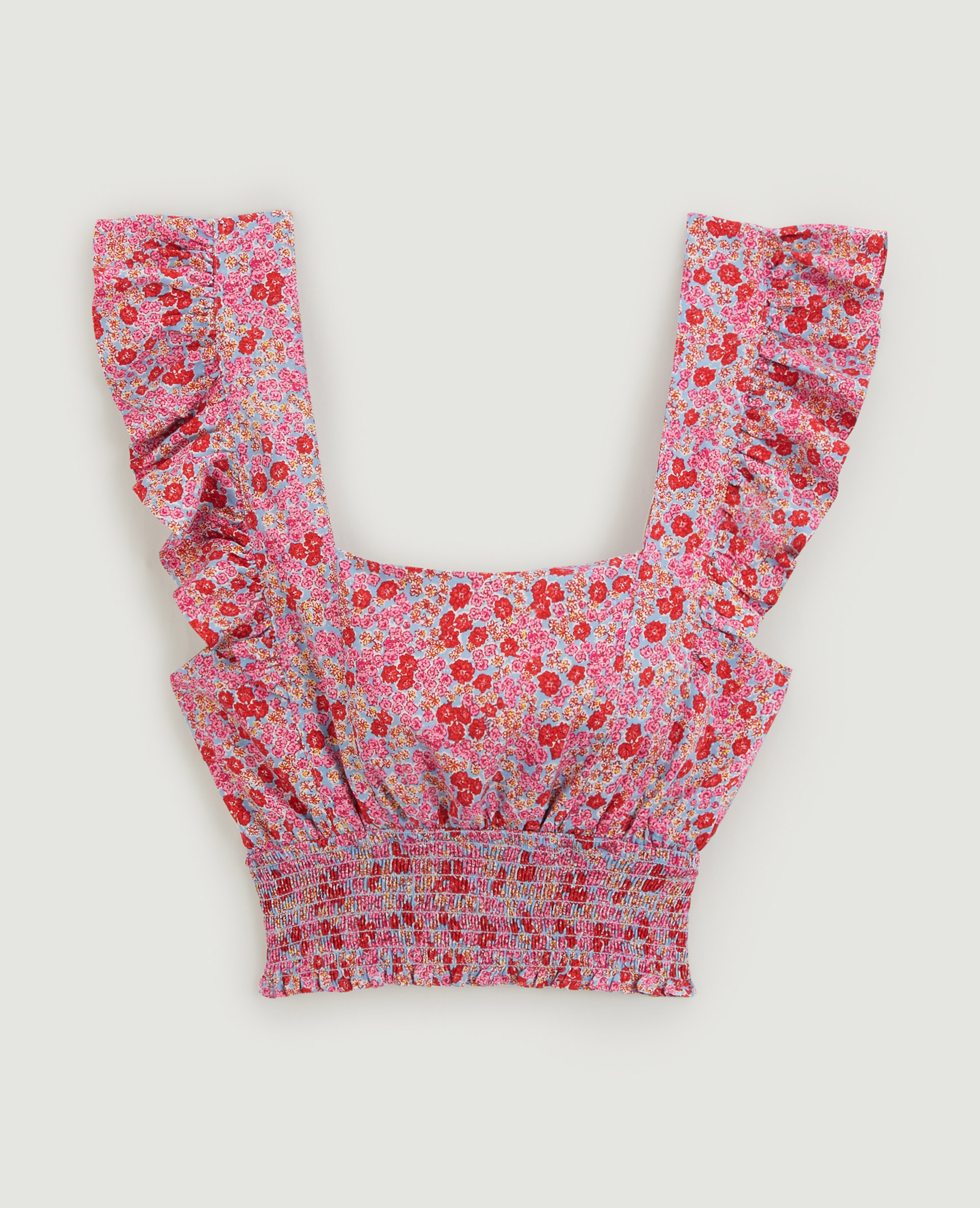 Top court volants tissu fluide rouge - Pimkie