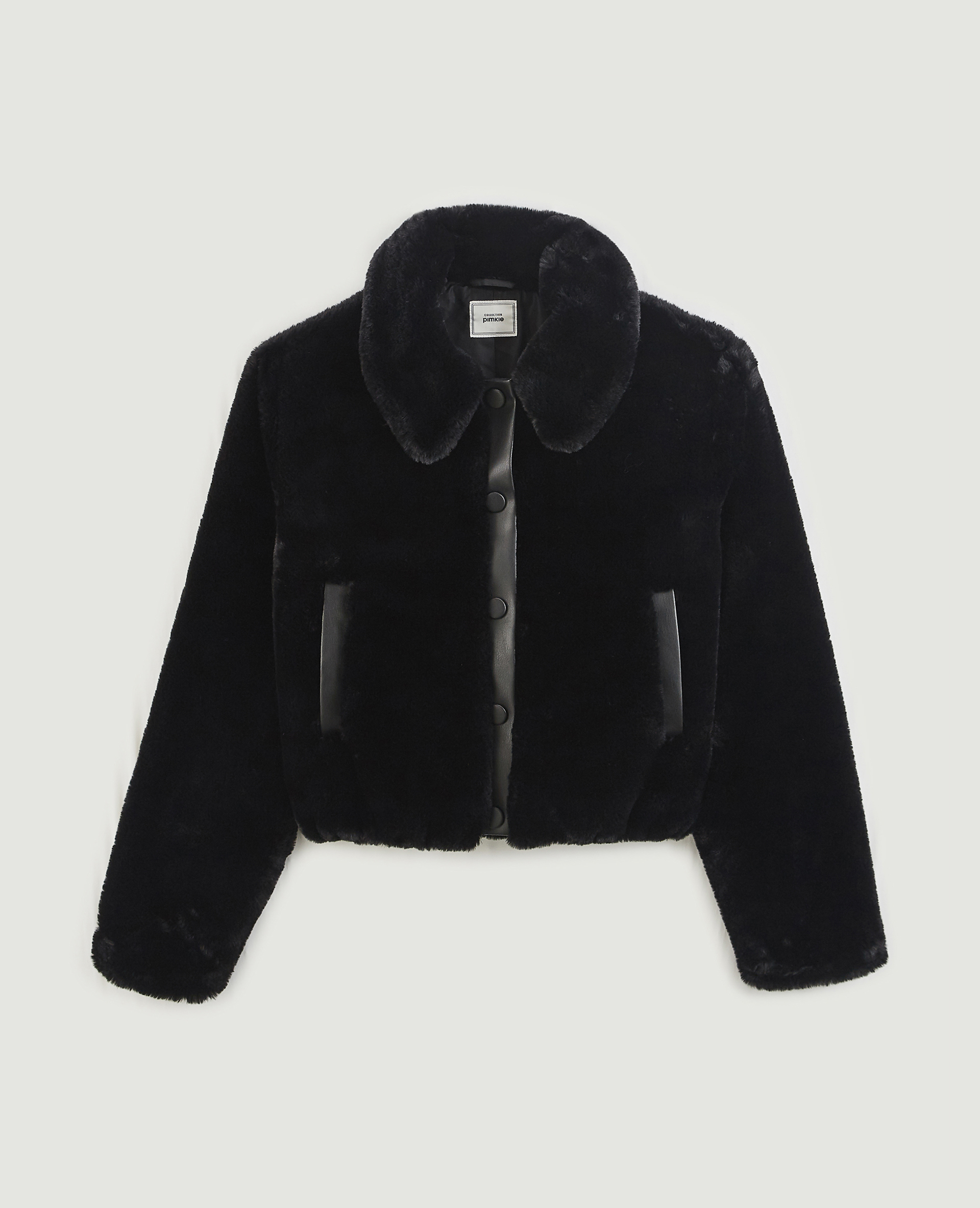 Blouson court fausse fourrure et simili noir - Pimkie