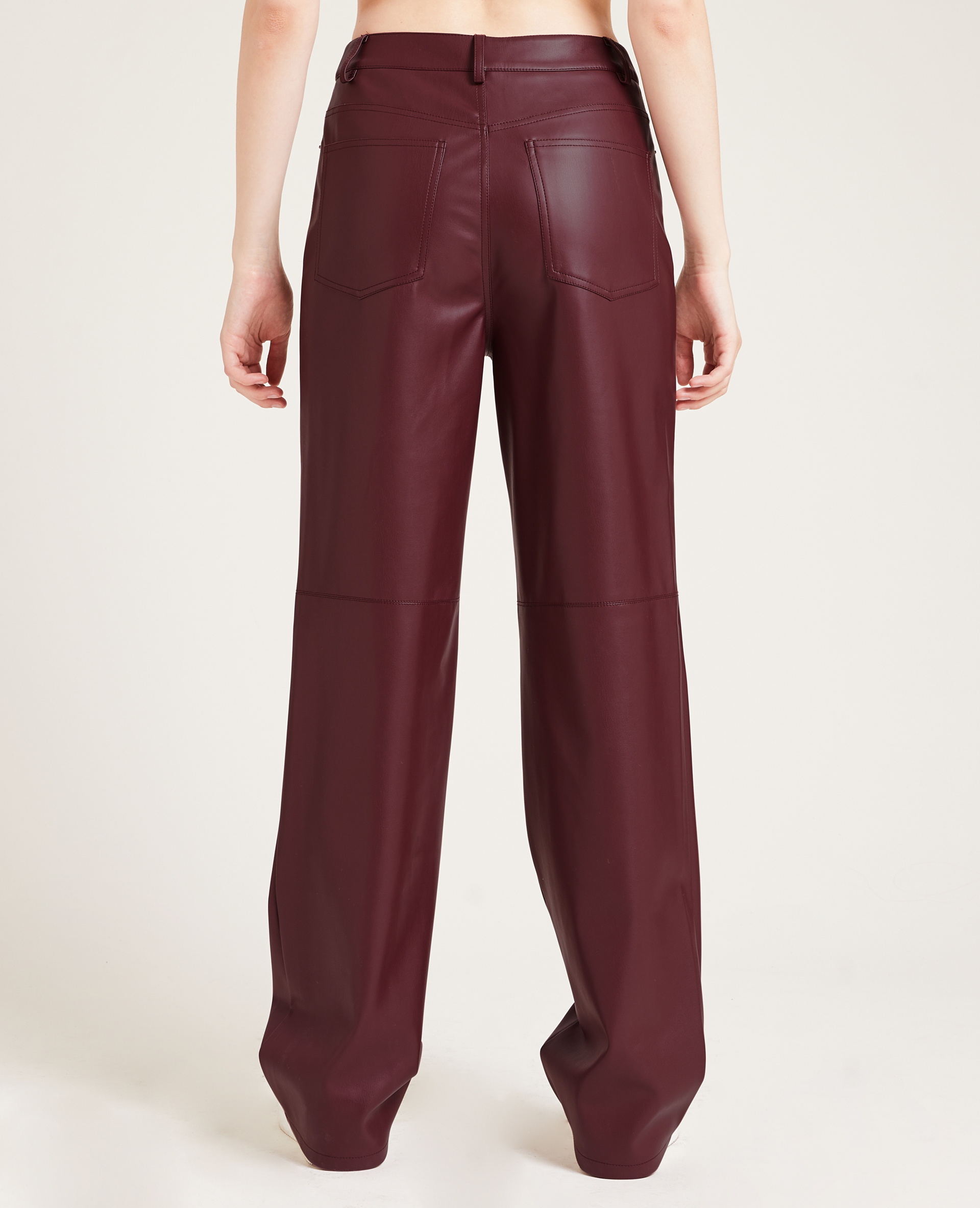 Pantalon droit en simili cuir bordeaux - Pimkie