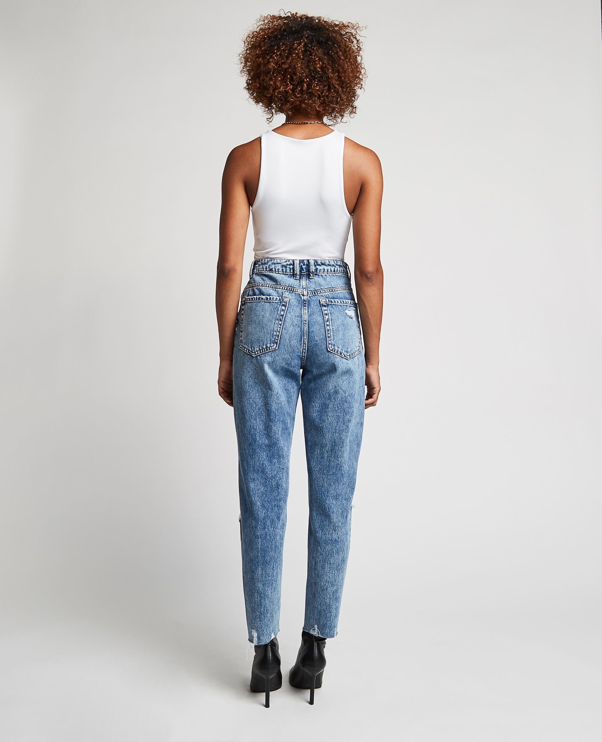 Jean mom trashé bleu denim - Pimkie