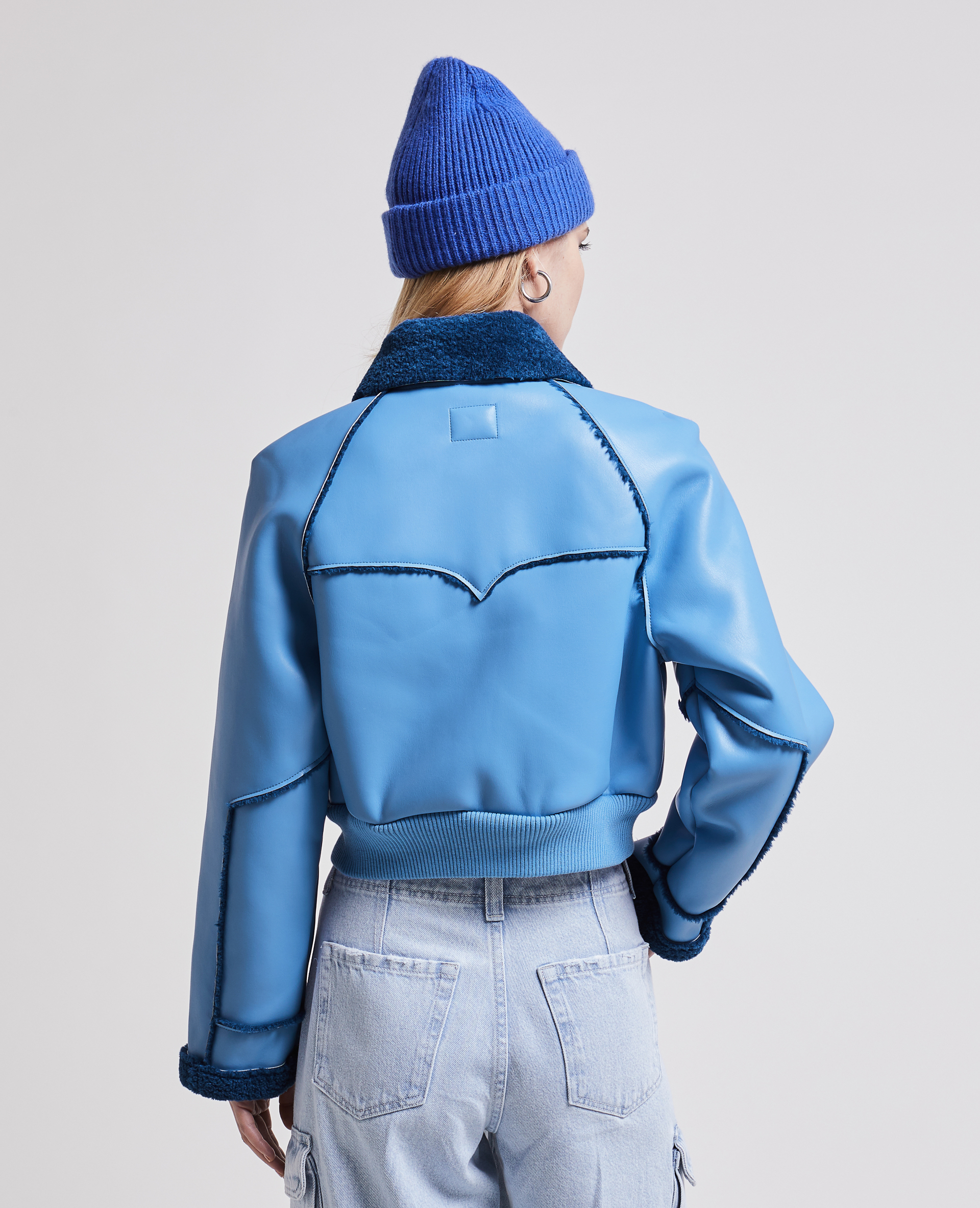 Blouson court simili cuir et sherpa bleu - Pimkie