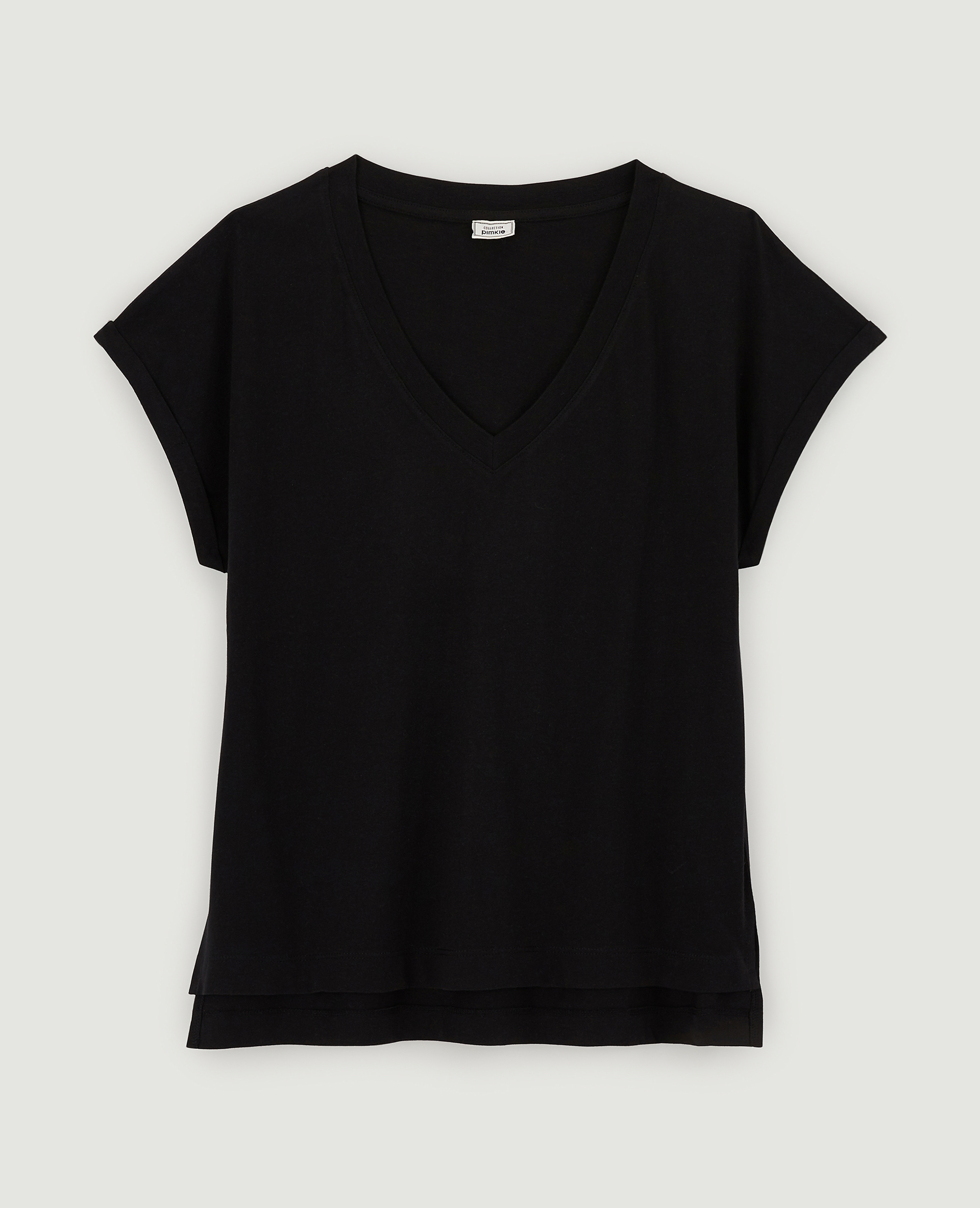 T-shirt col V noir - Pimkie