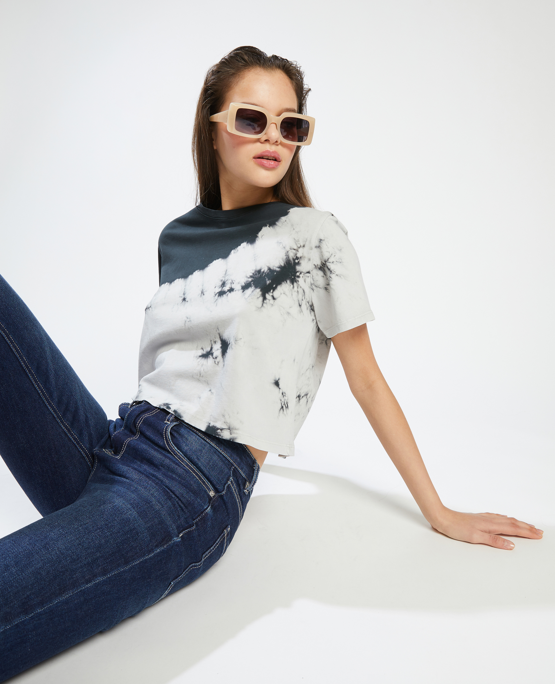T-shirt cropped tie and dye blanc - Pimkie