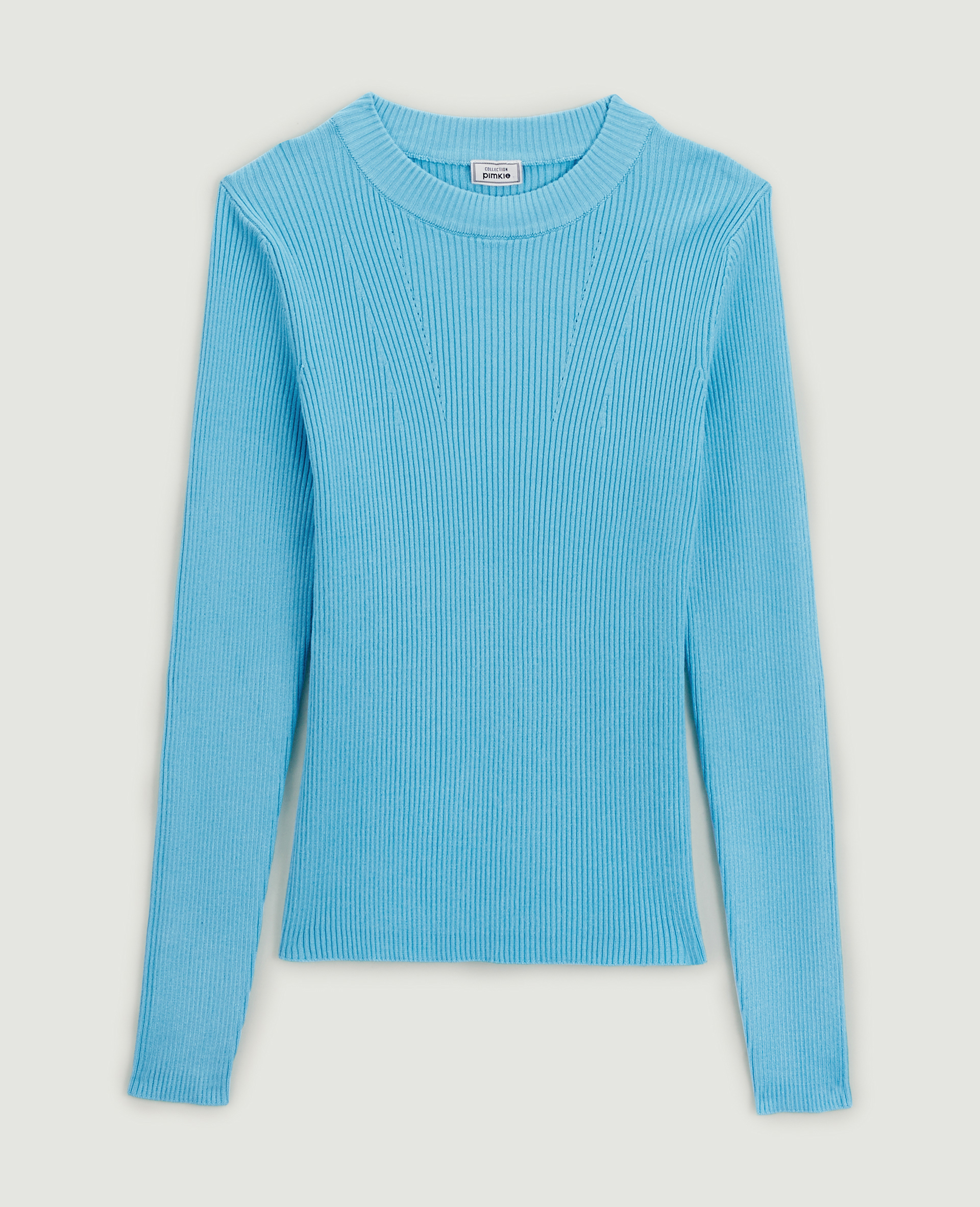 Pull col rond maille côtelée bleu - Pimkie