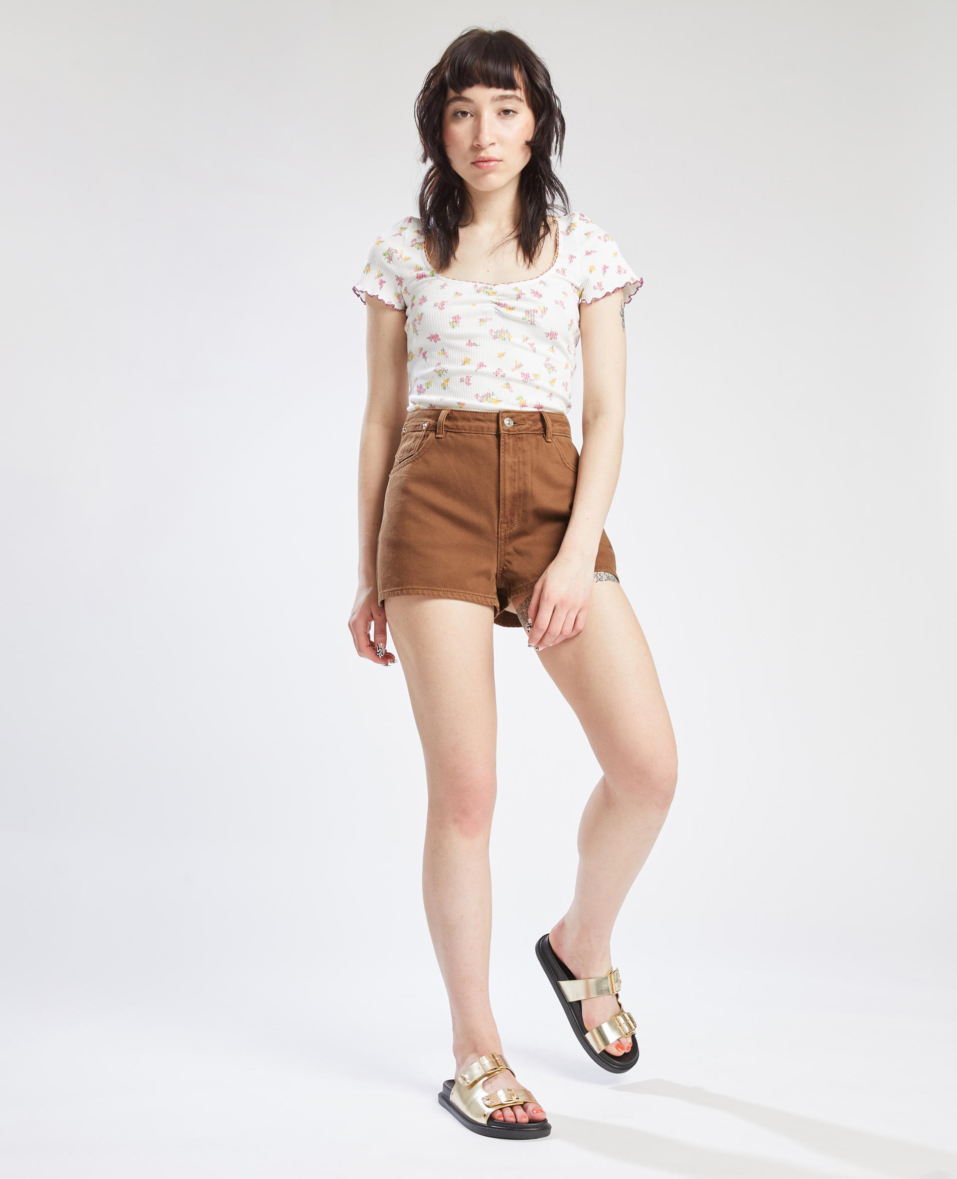 Short en jean taille haute marron - Pimkie