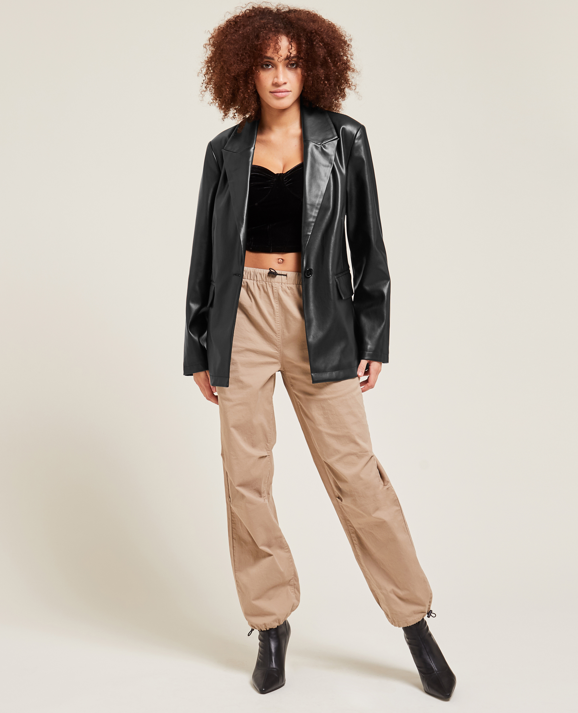 Veste blazer en simili cuir noir - Pimkie