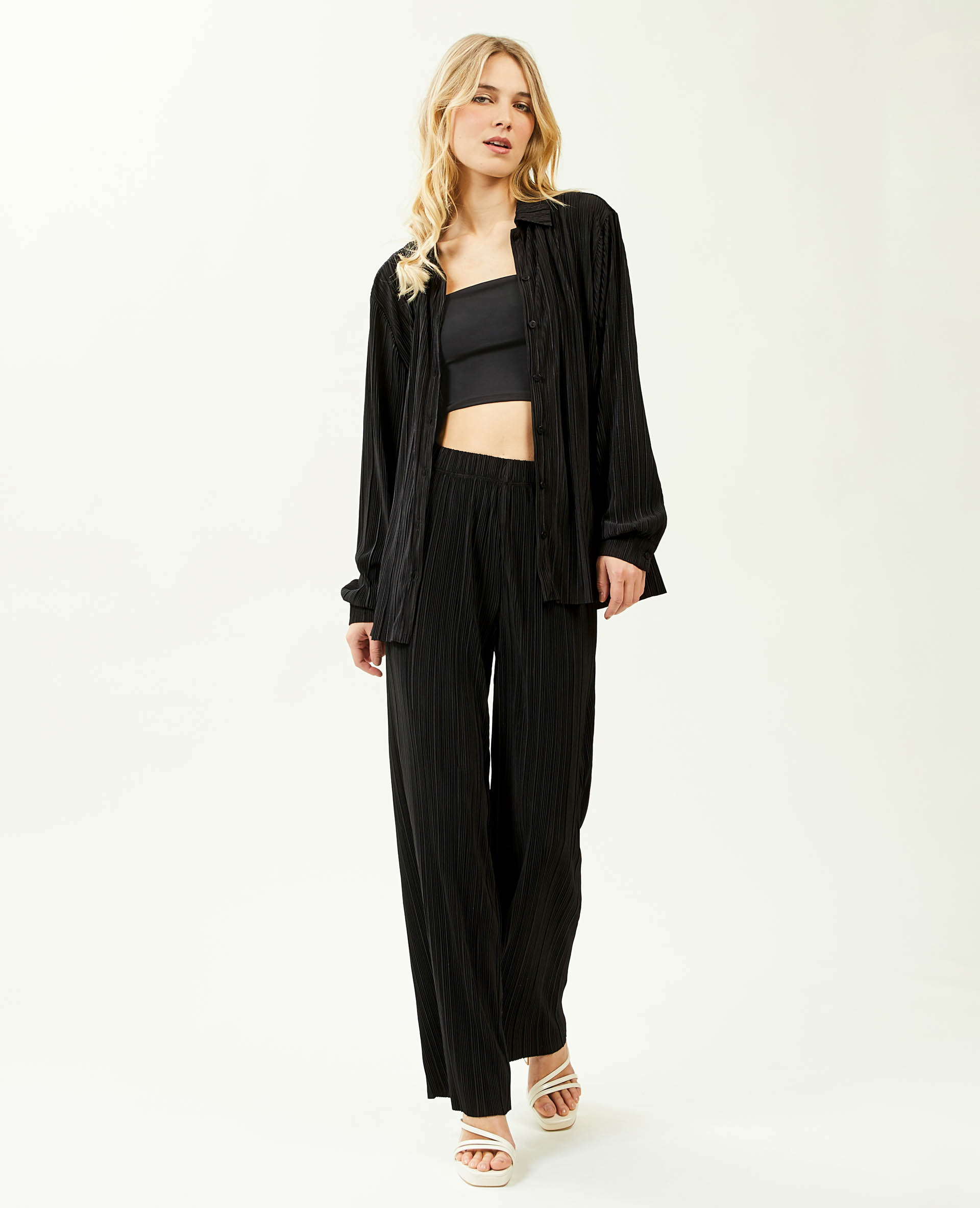 Pantalon large maille plissée noir - Pimkie