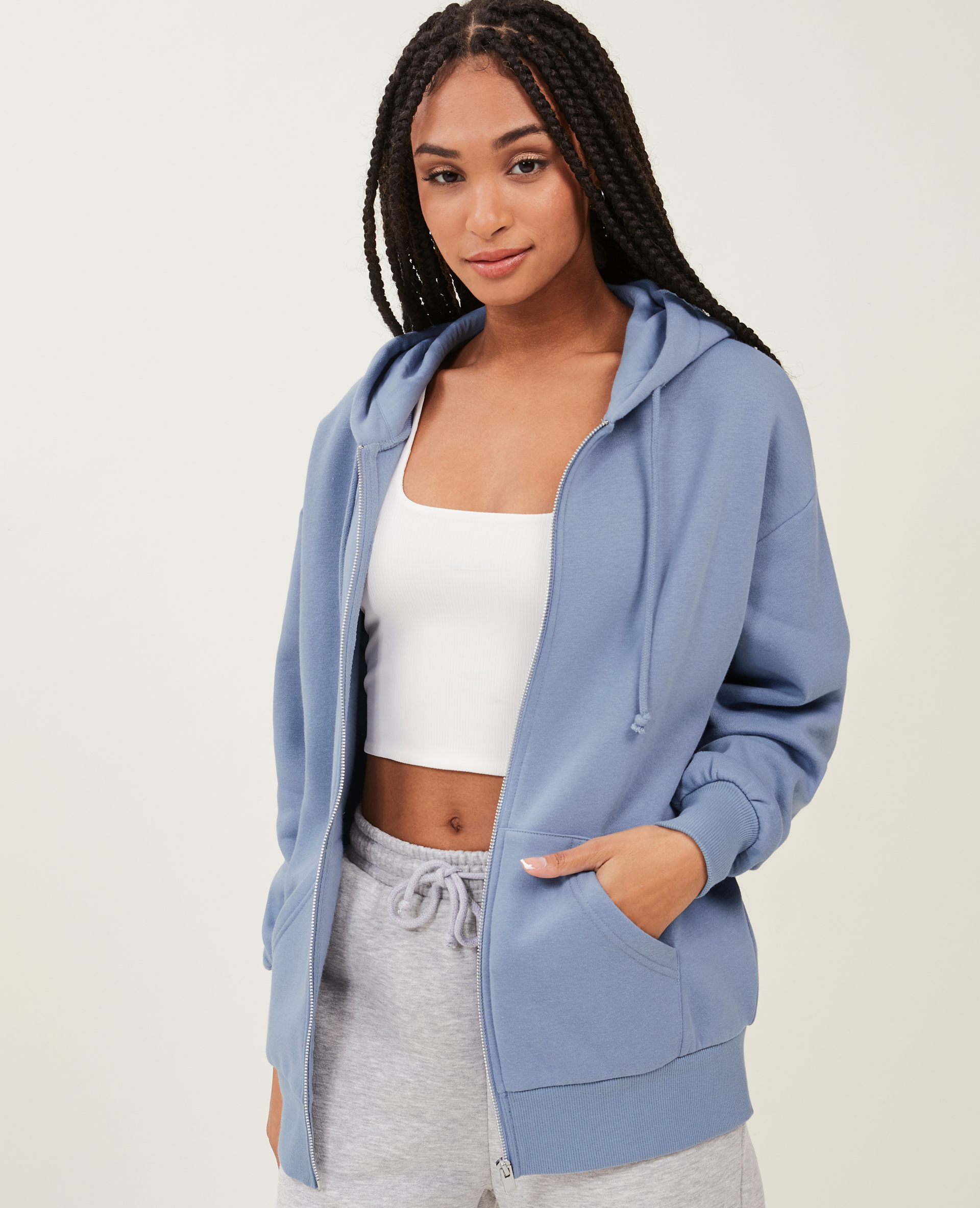 Sweat zippé oversize avec capuche vert de gris - Pimkie