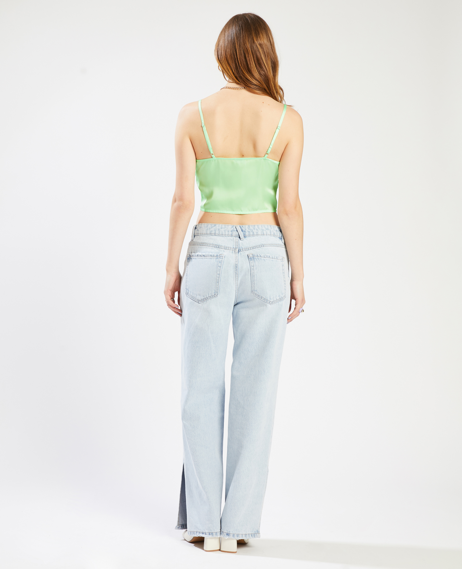 Cropped top dentelle et boutons vert - Pimkie