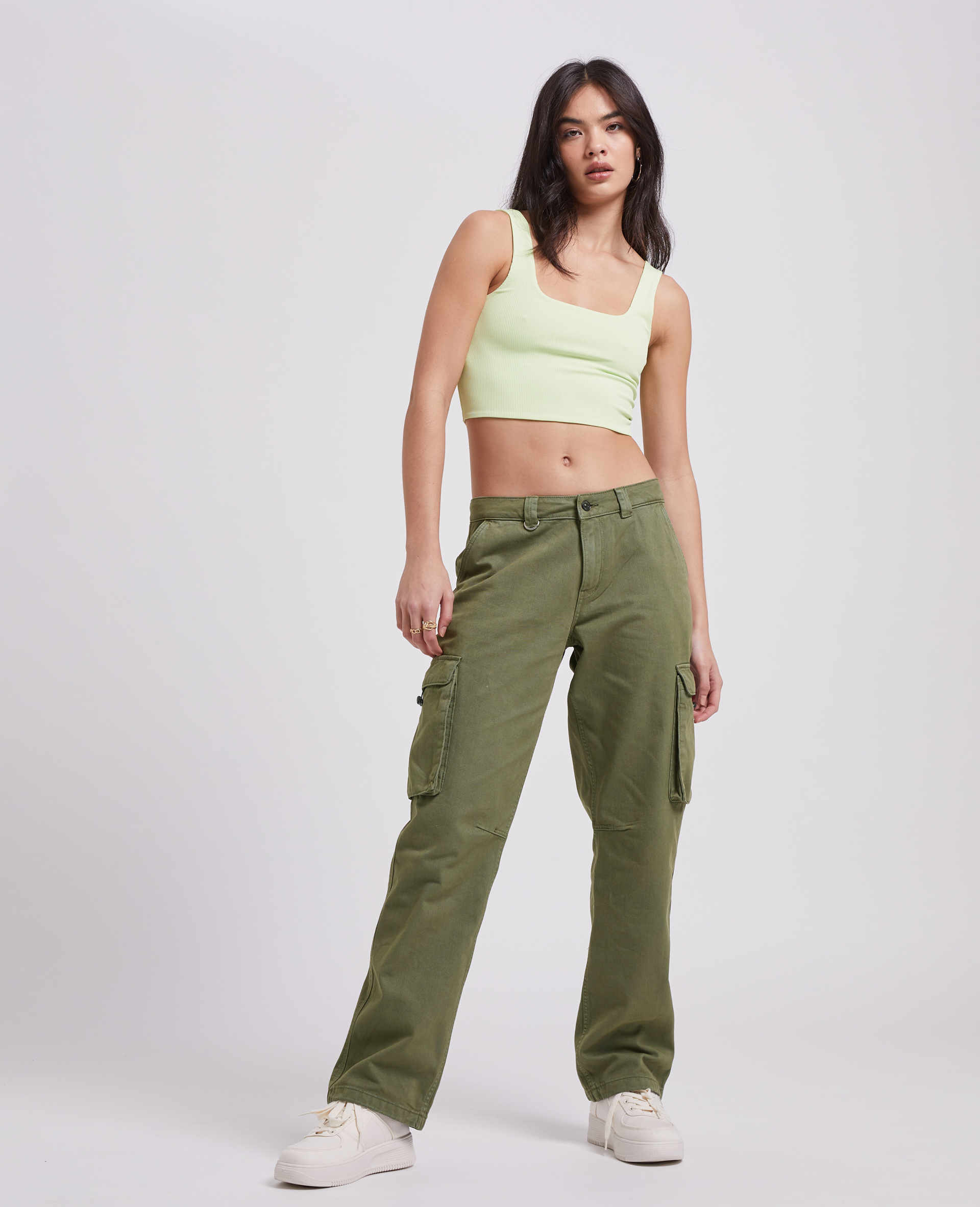 Pantalon droit cargo taille basse kaki - Pimkie