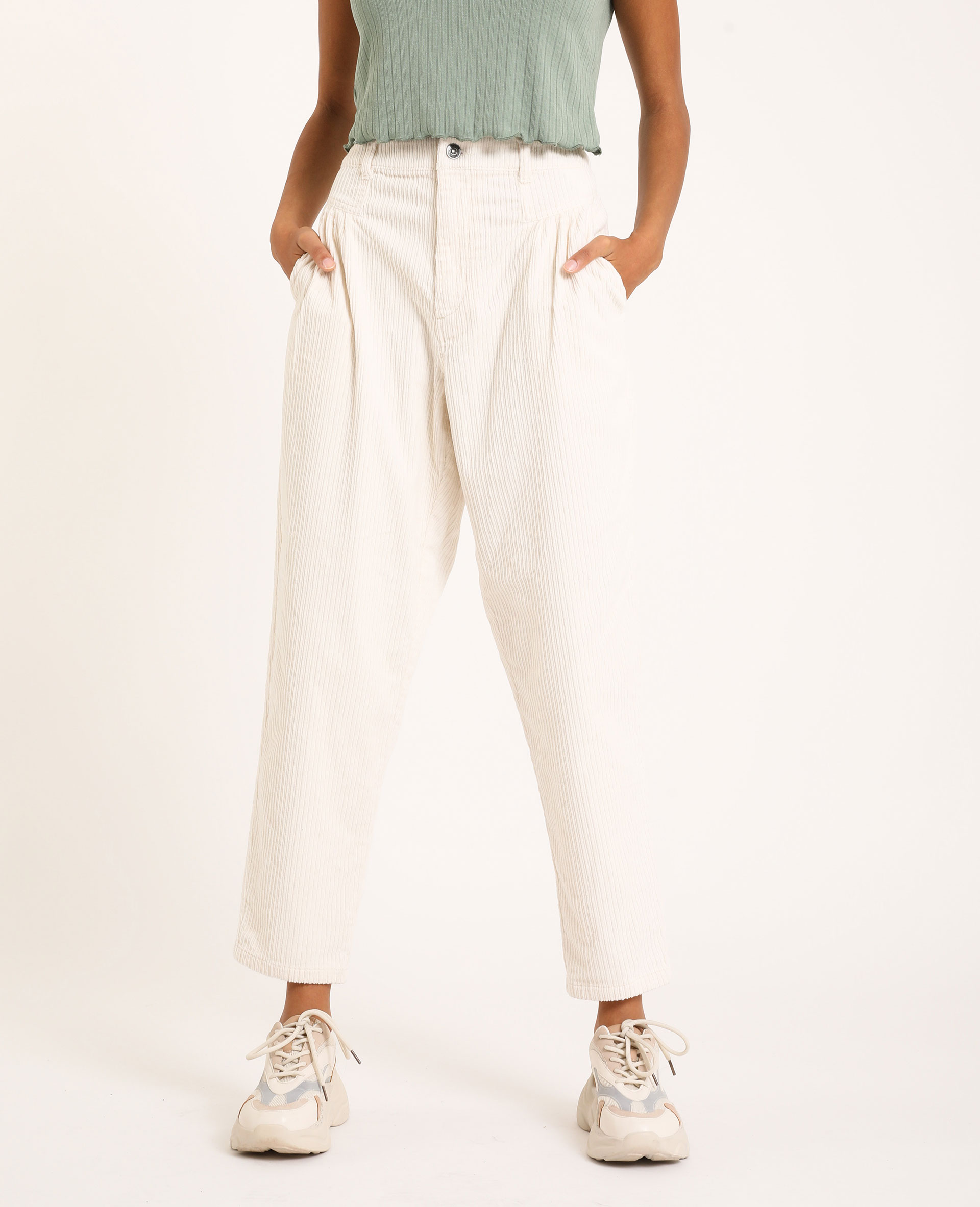 Pantalon velours creme femme deals