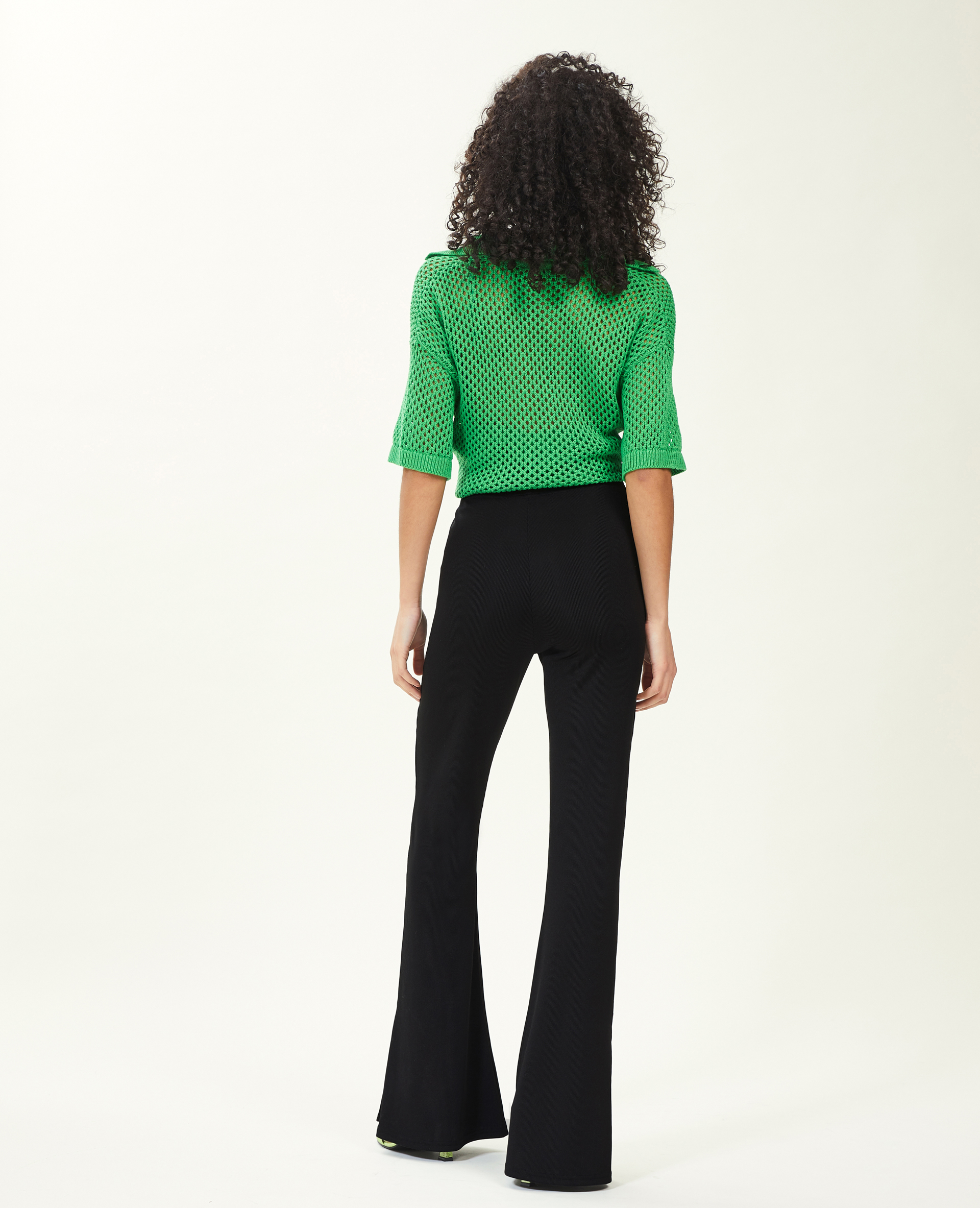 Pantalon flare en maille côtelée noir - Pimkie