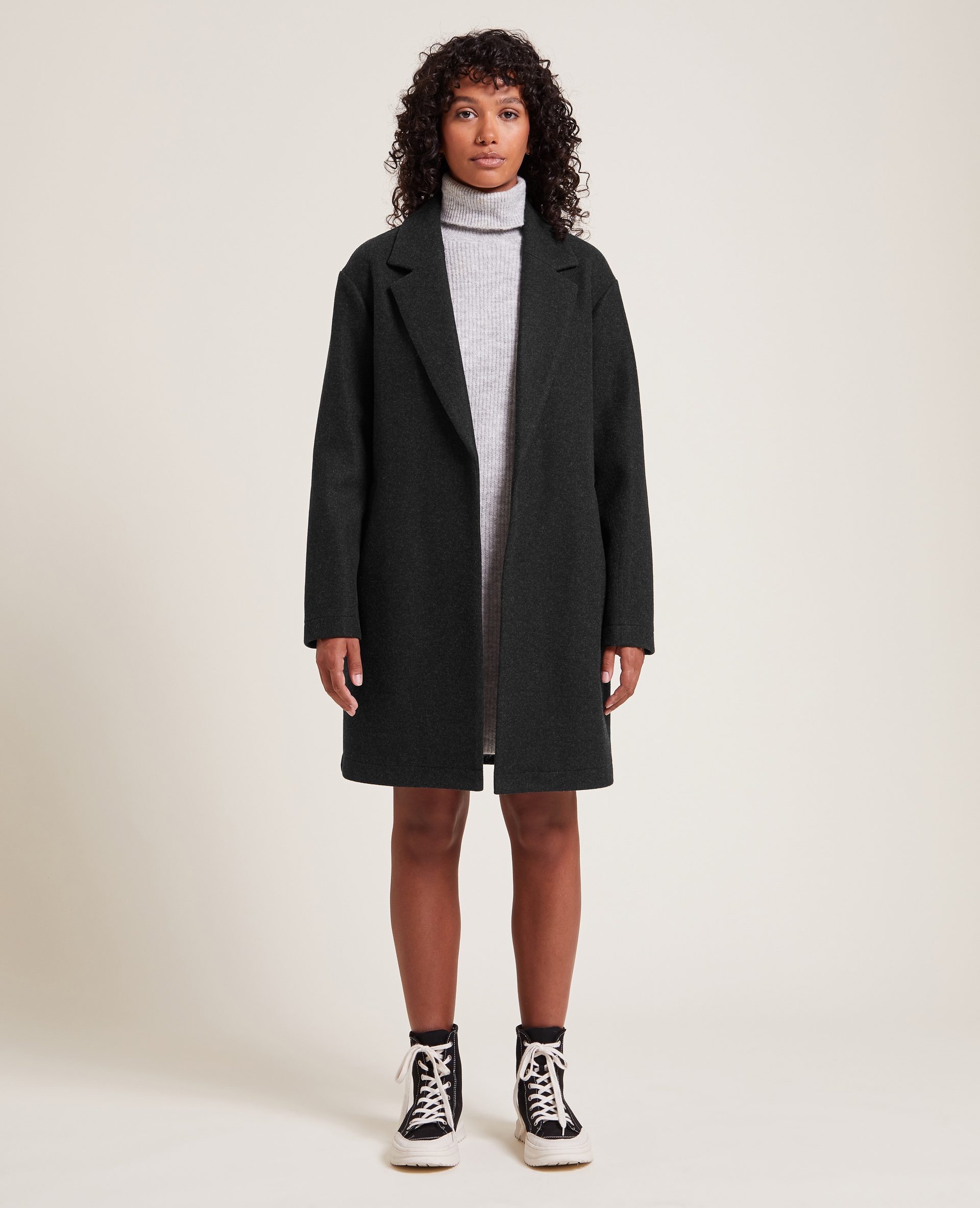 Manteau mi-long avec ceinture noir - Pimkie