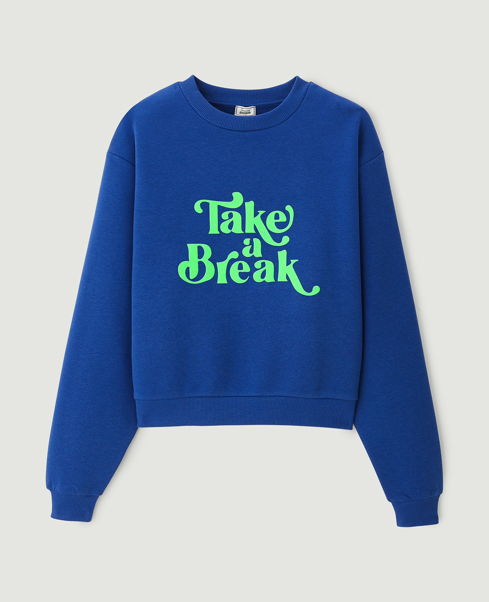 Sweat col rond avec flocage bleu foncé - Pimkie