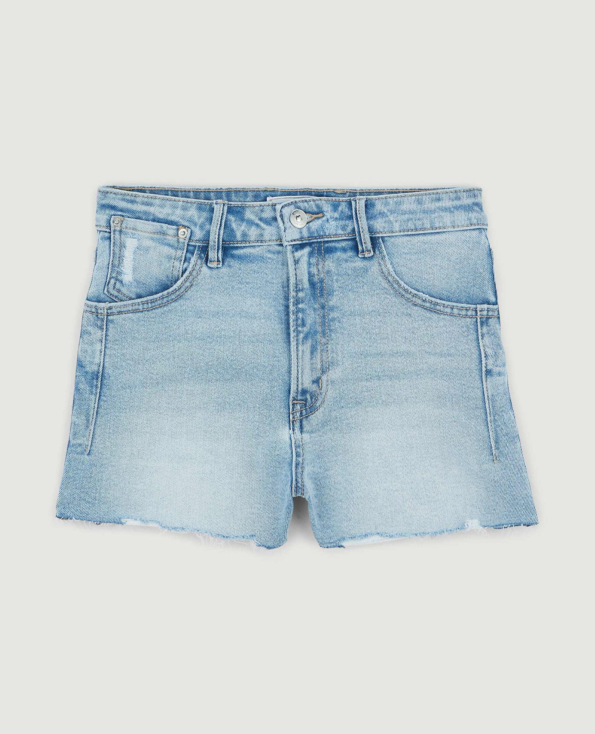 Short en jean destroy taille haute bleu clair - Pimkie
