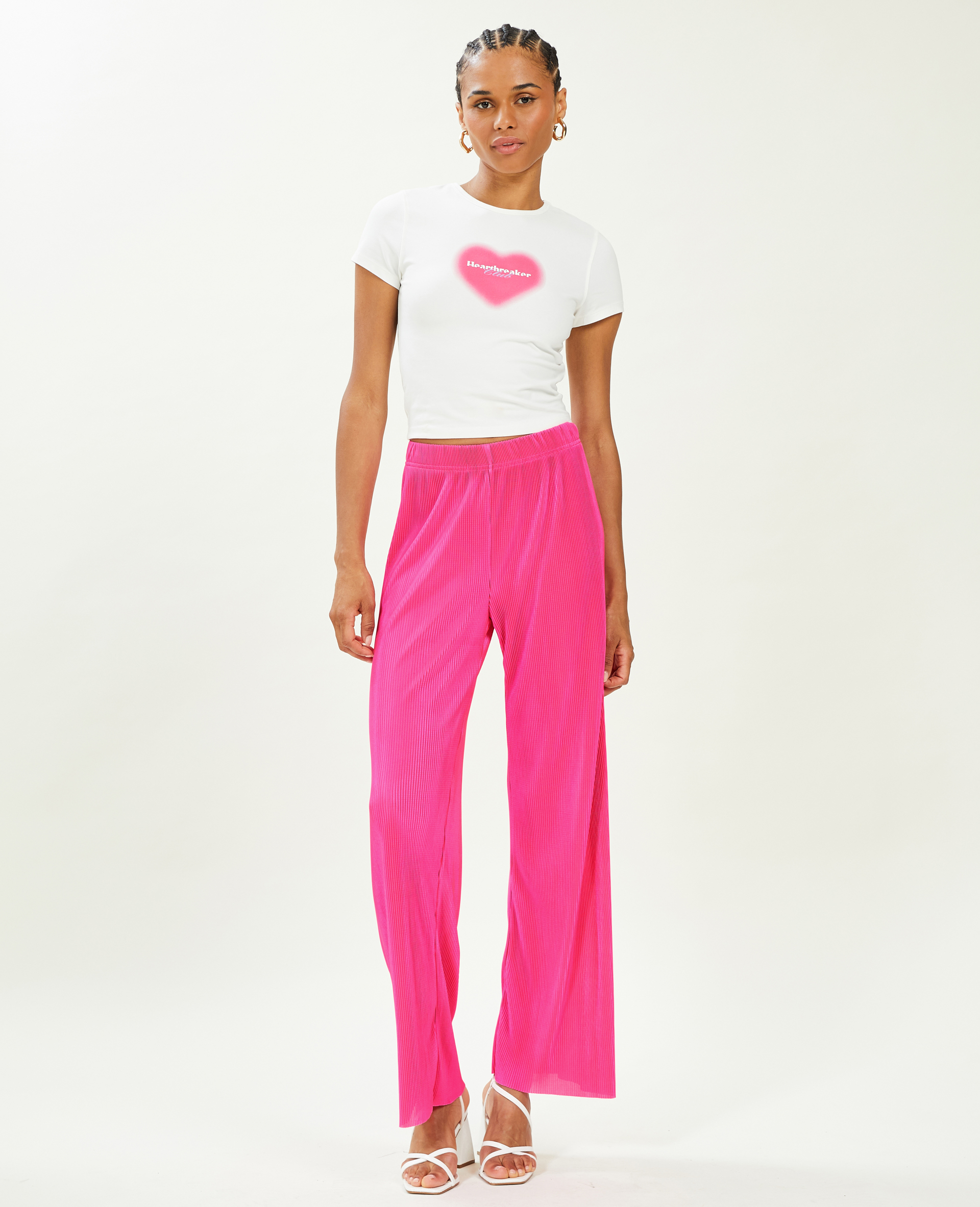 Pantalon large maille plissée rose fuchsia - Pimkie