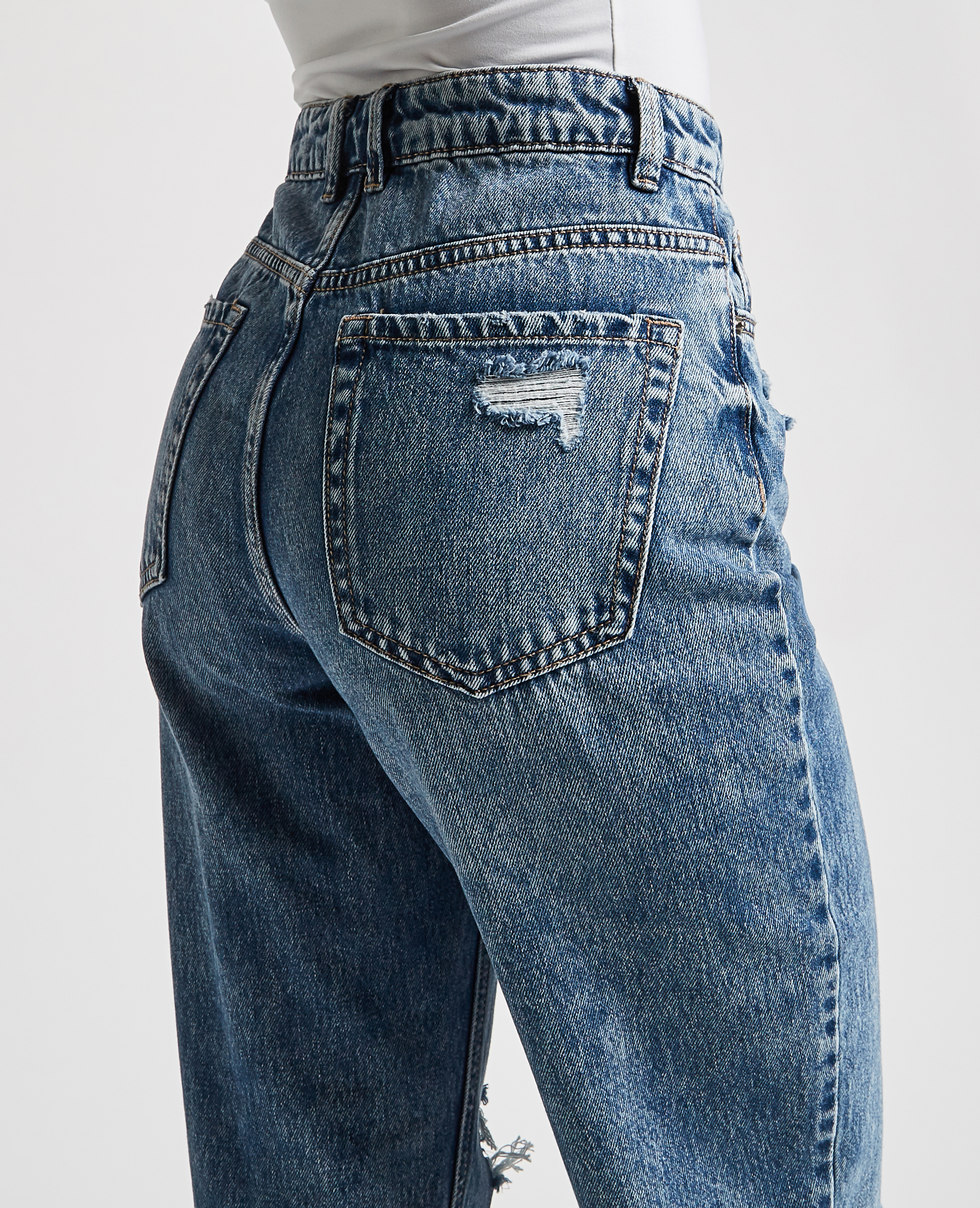 Jean mom trashé bleu denim - Pimkie
