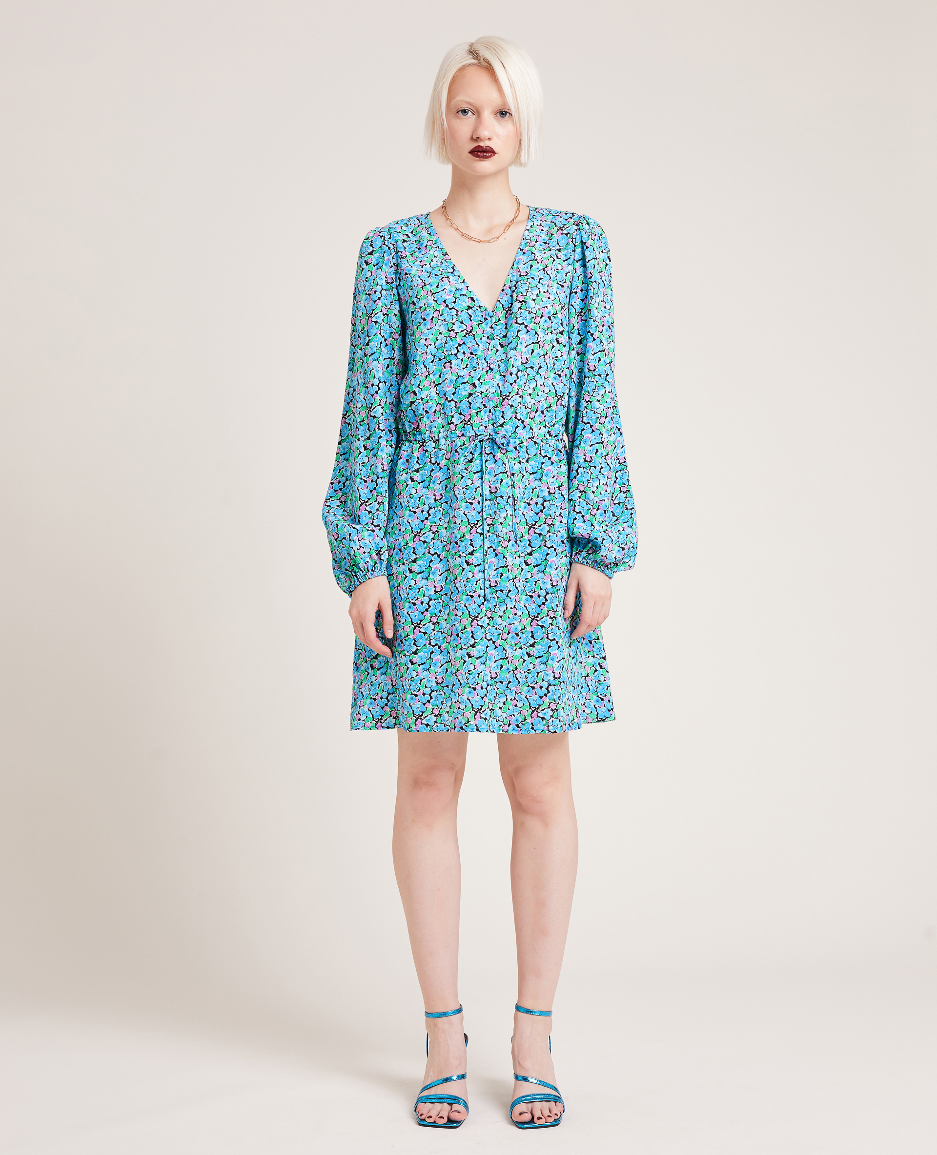 Robe manches longues motif fleurs vert - Pimkie